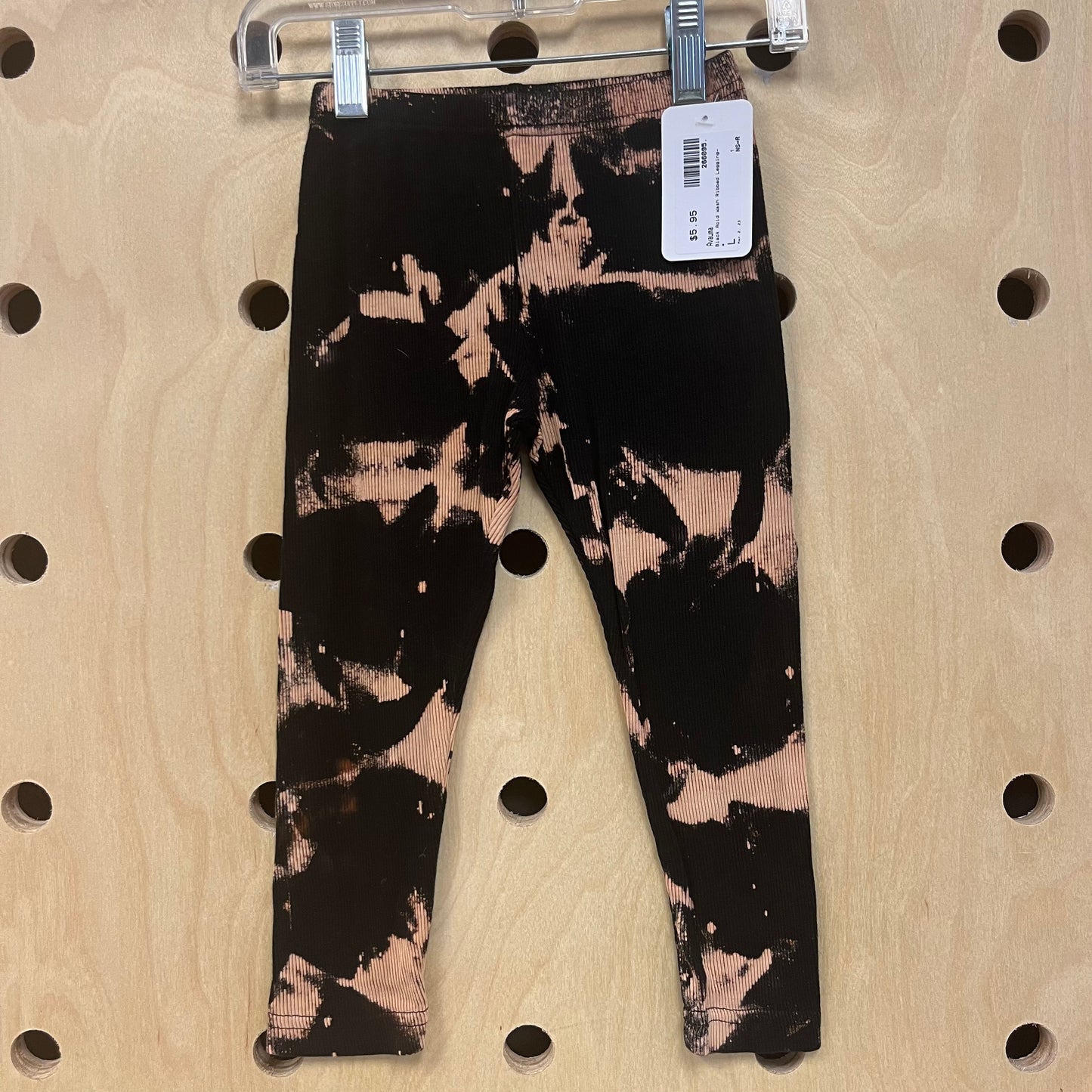 Black Acid Wash Ribbed Leggings