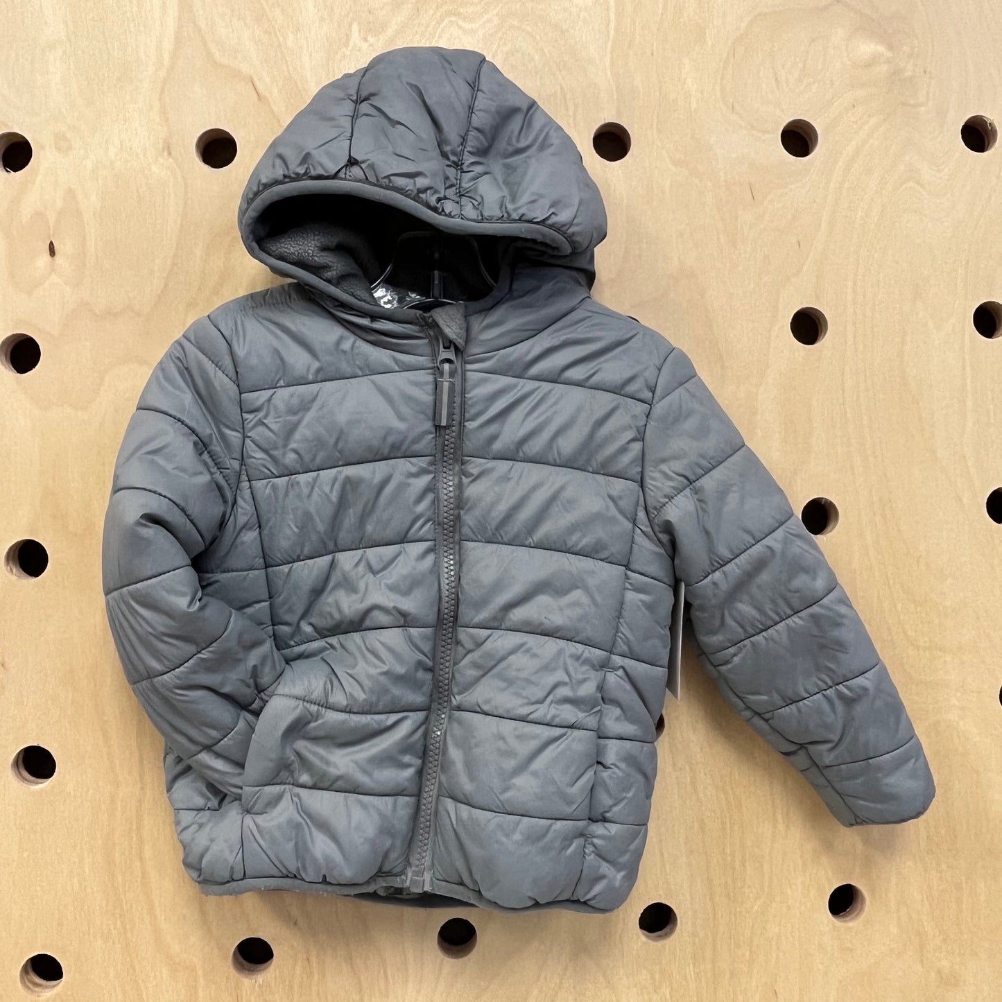 Grey Fleece-Lined Puff Jacket
