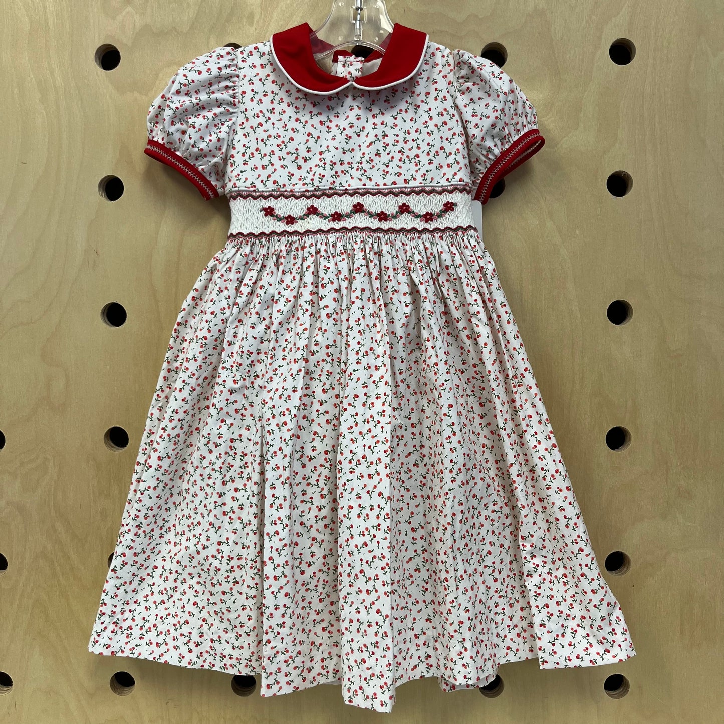 White & Red Floral Smocked Dress