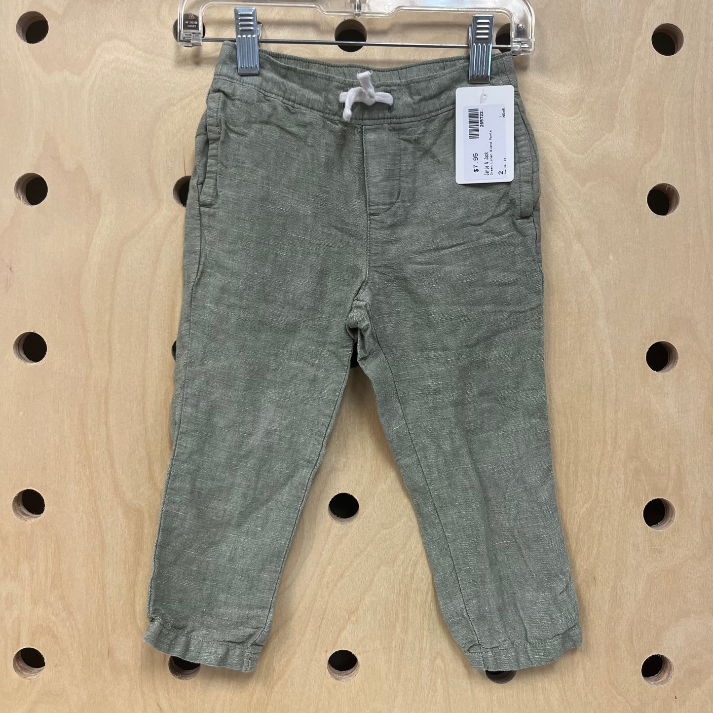 Green Linen Blend Pants