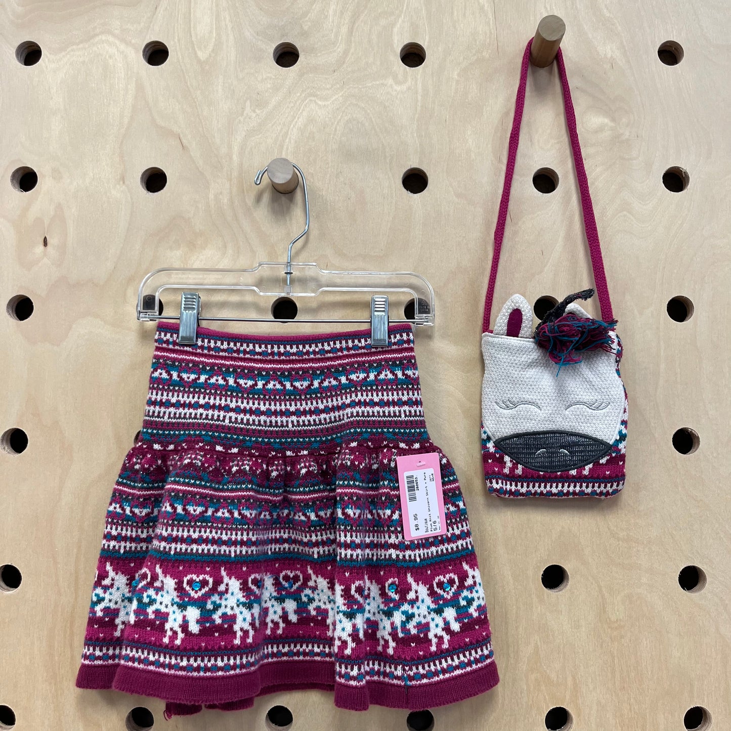 Plum Knit Unicorn Skirt + Purse