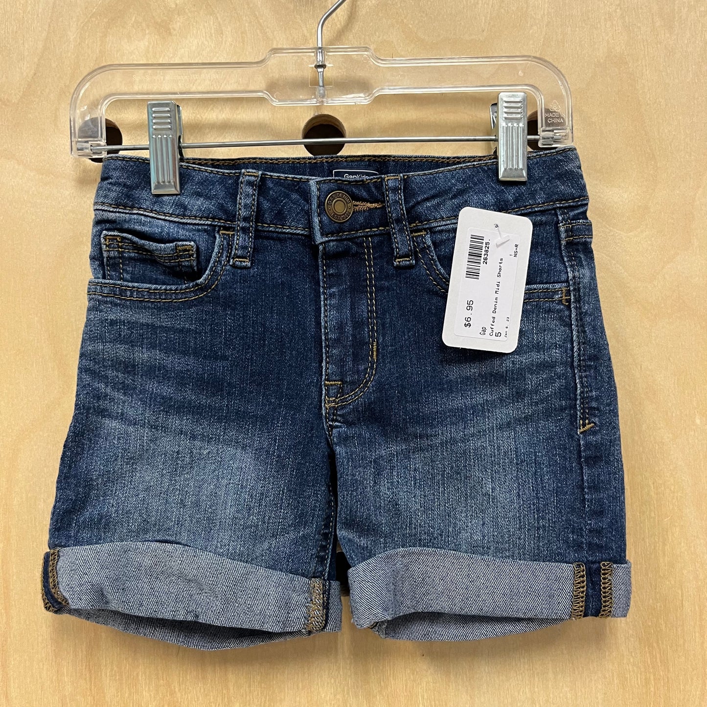 Cuffed Denim Midi Shorts