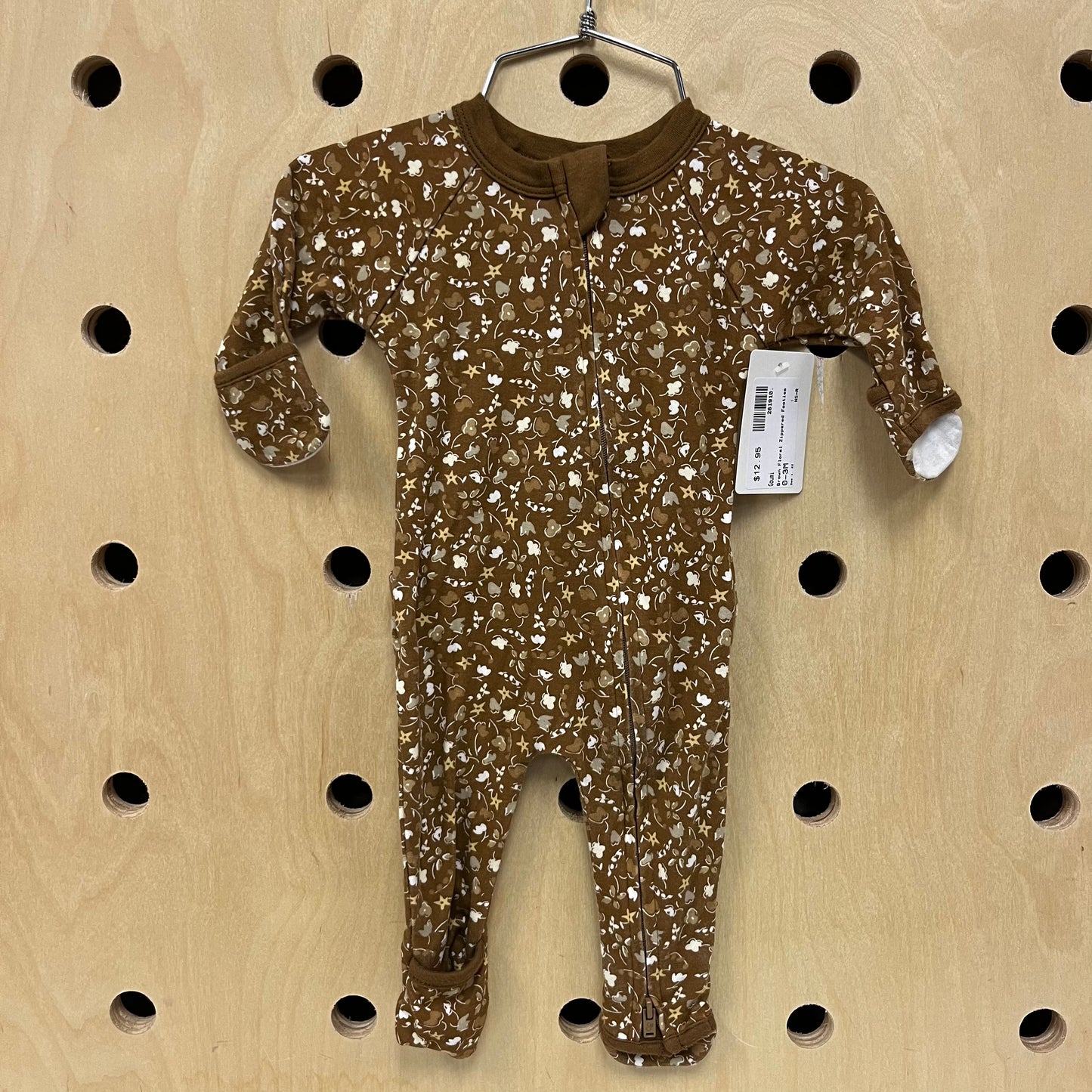 Brown Floral Zippered Footies