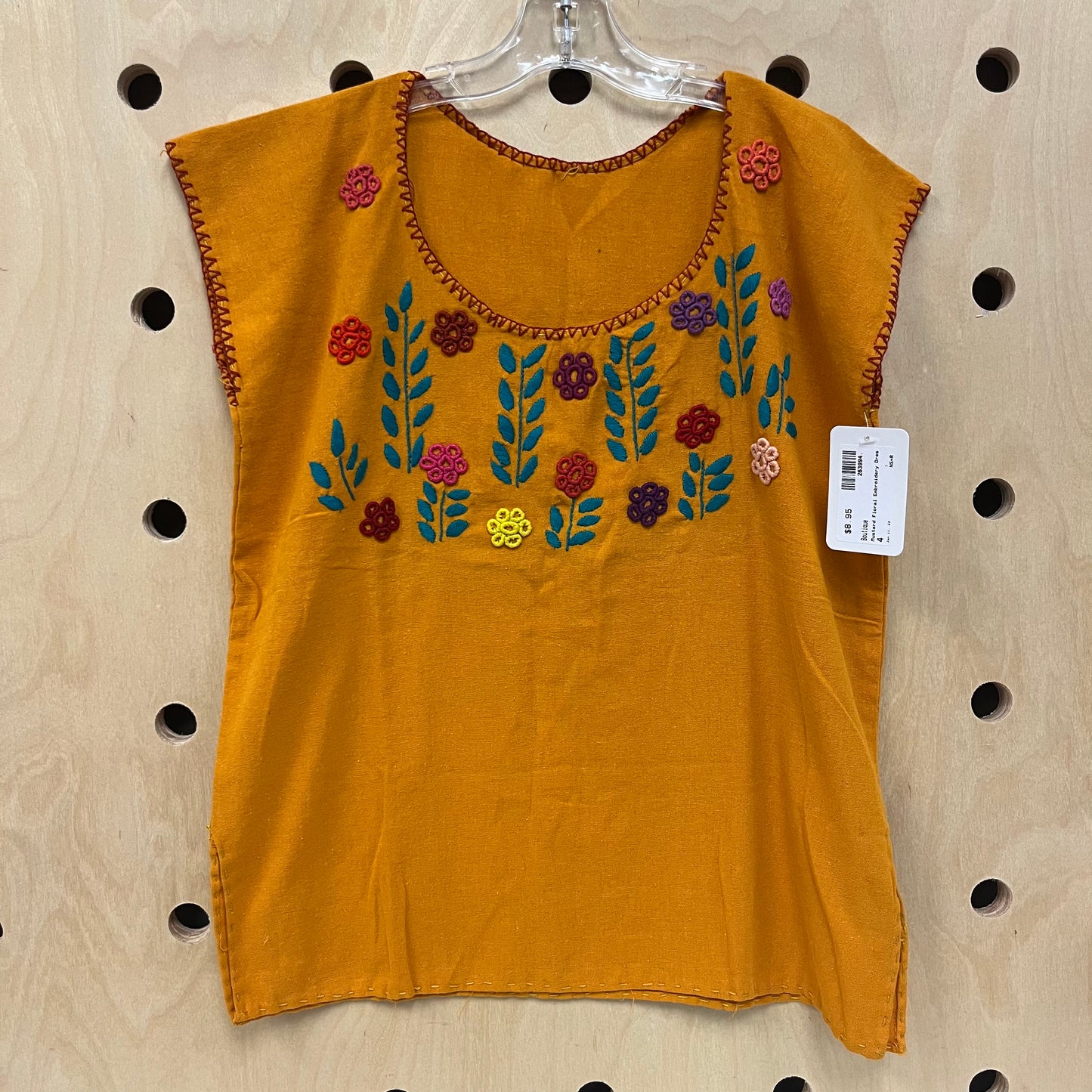 Mustard Floral Embroidery Dress