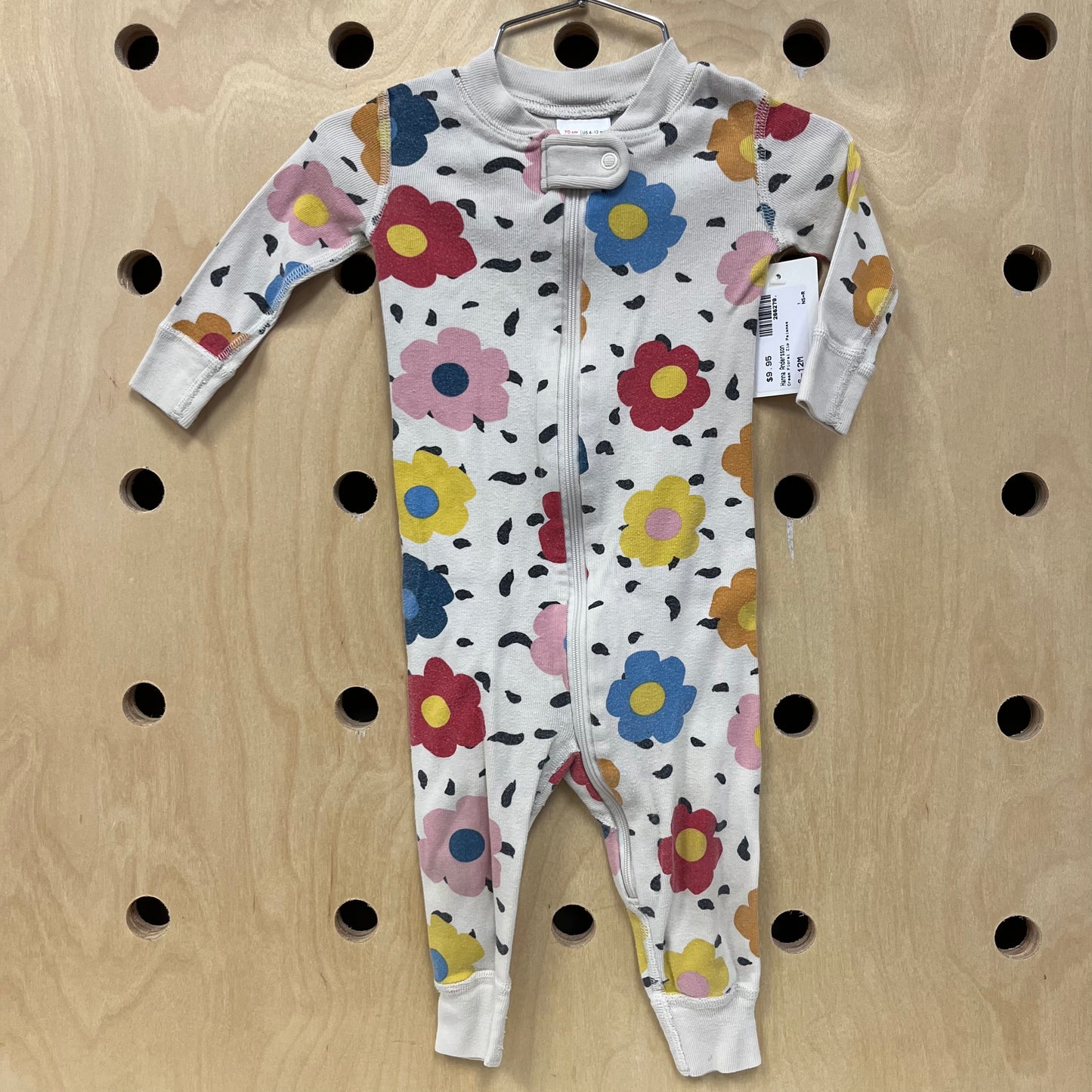 Cream Floral Zip Pajamas