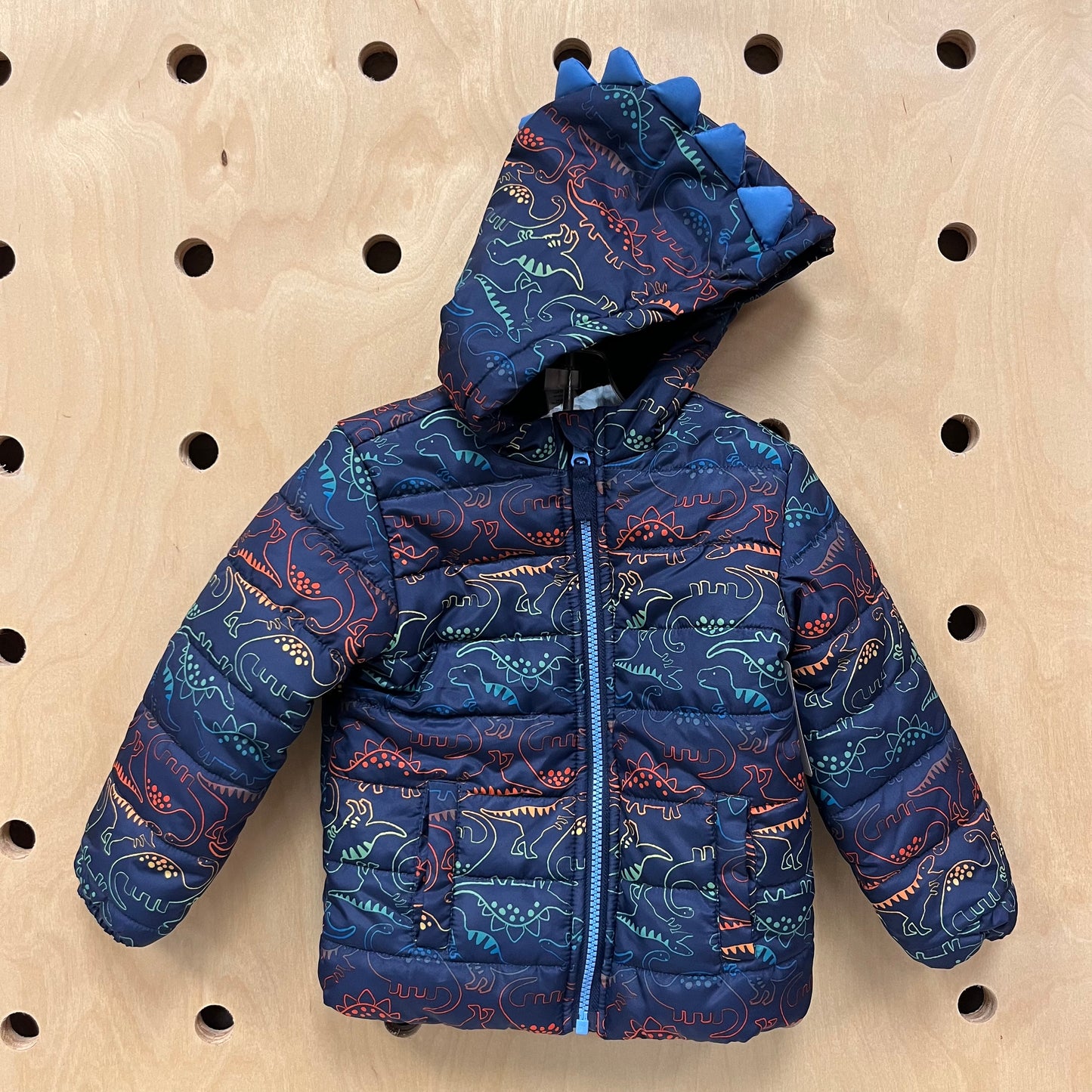 Navy Dinos Zip Puffer Jacket