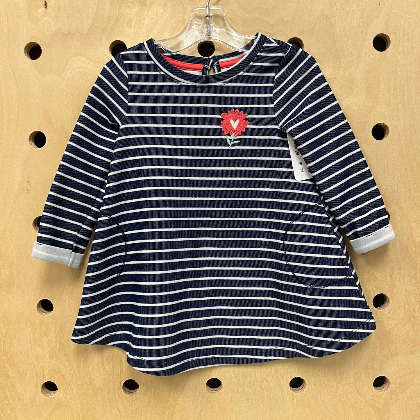 Navy Striped Heart Flower Dress
