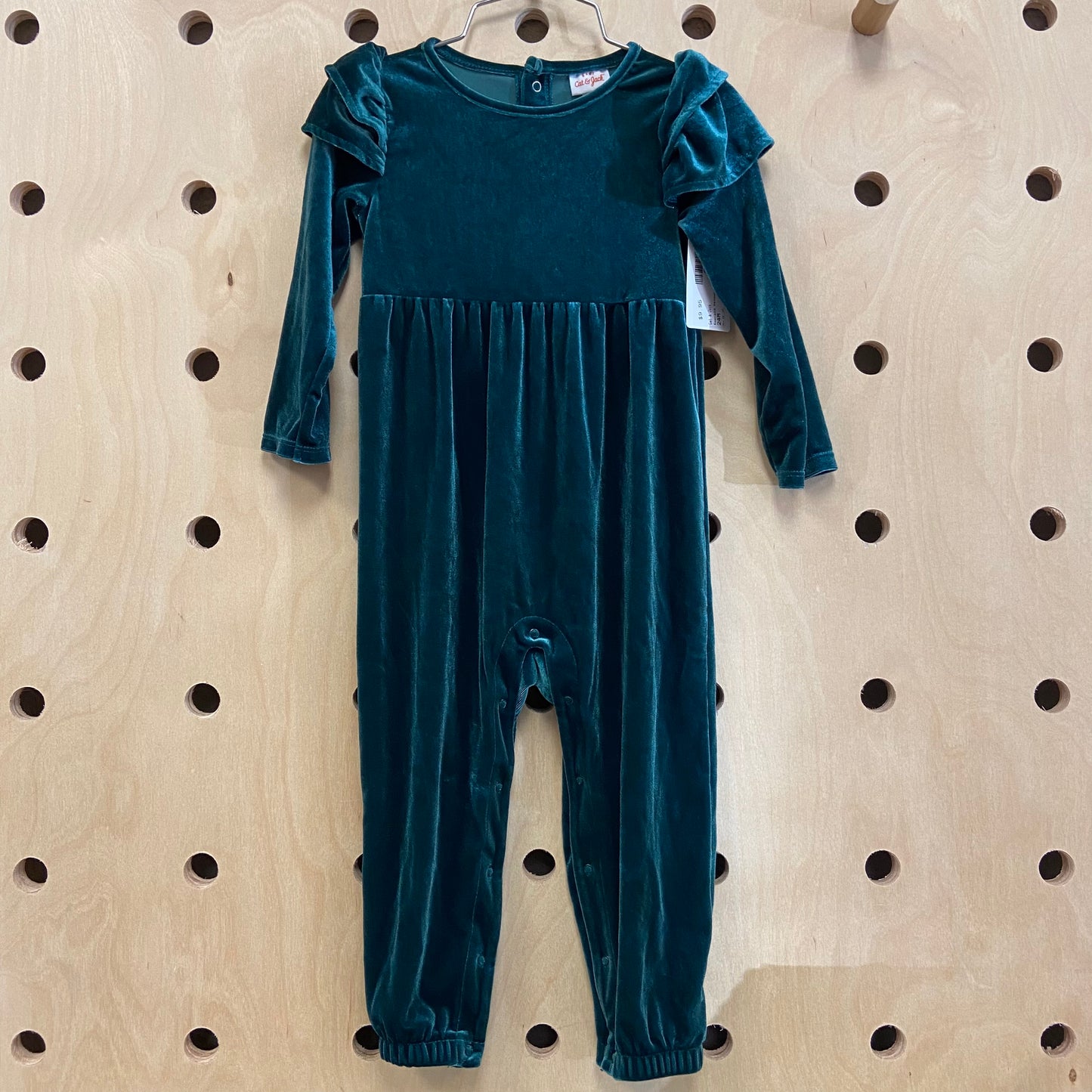 Emerald Velour Ruffle Romper