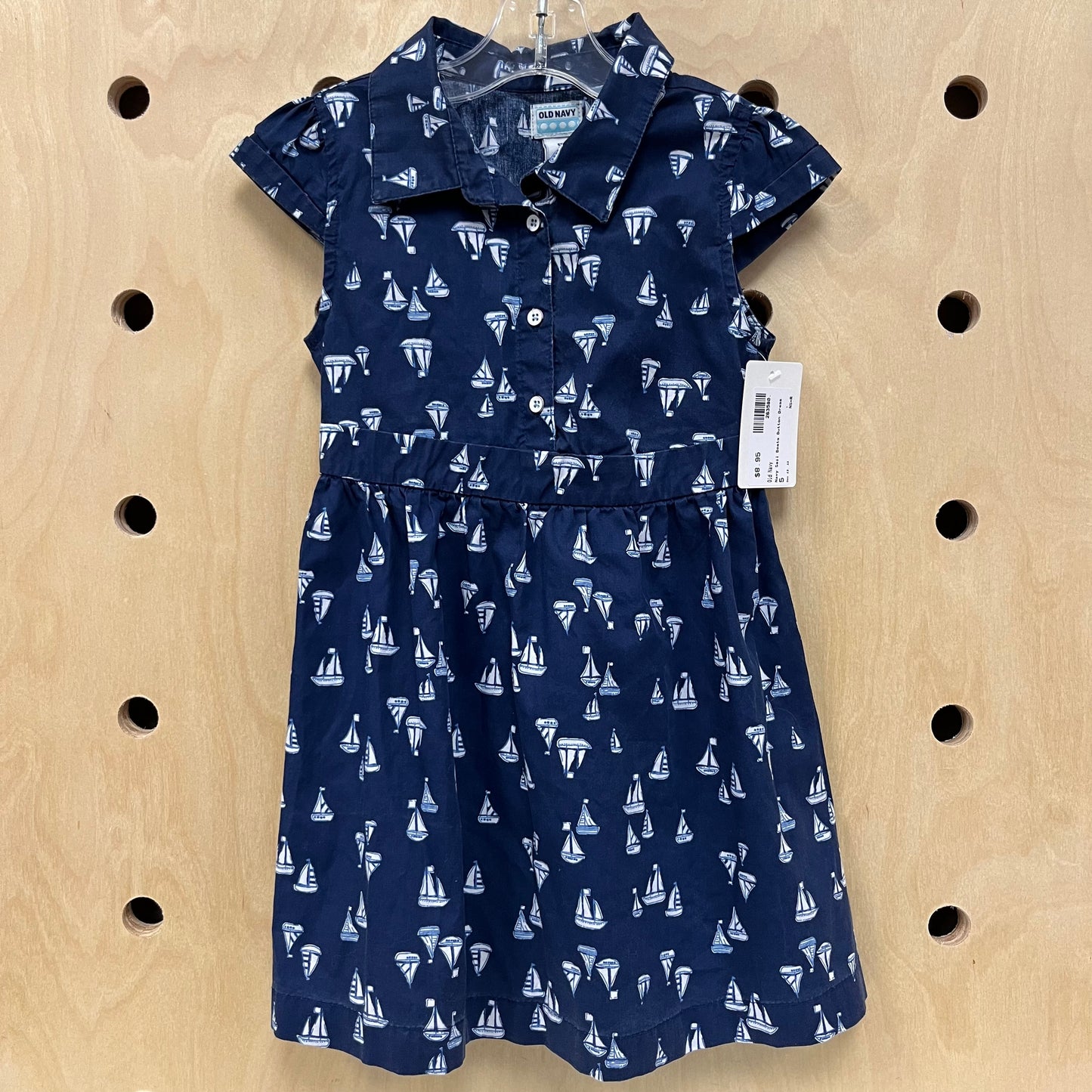 Navy Sail Boats Button Dress