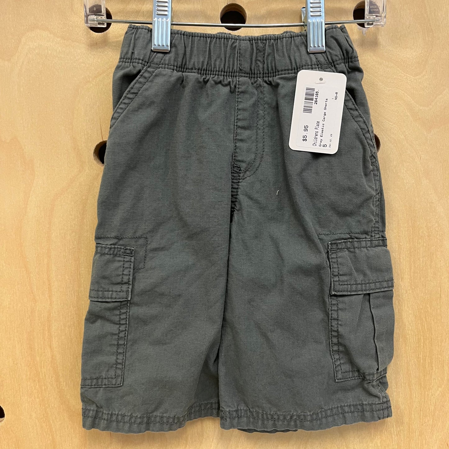 Grey Elastic Cargo Shorts