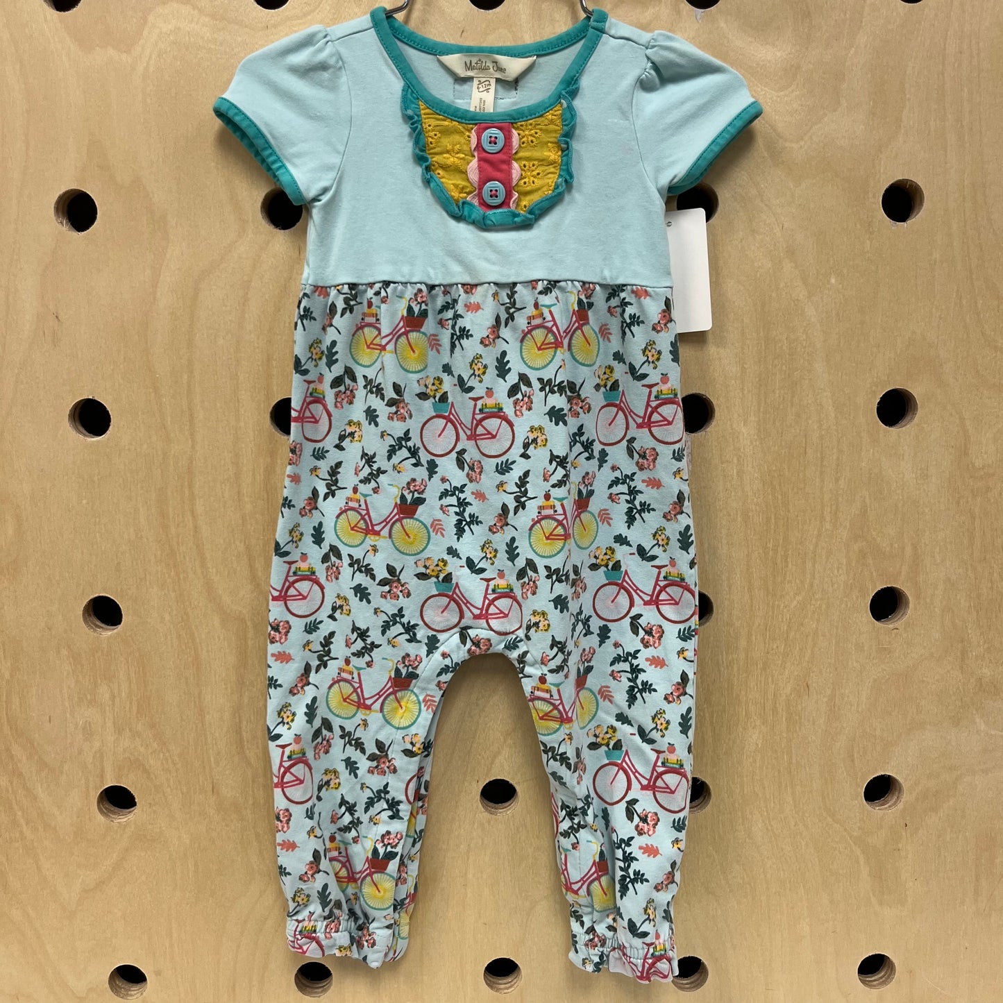 Blue Bicycle Floral Romper