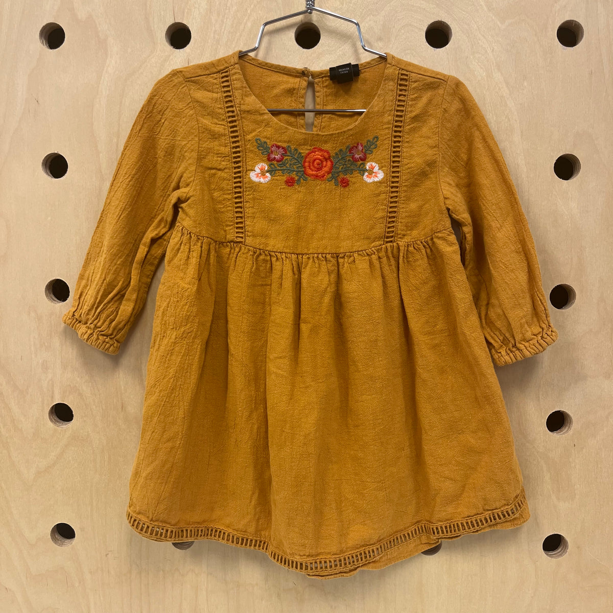 Mustard Embroidered Floral Dress