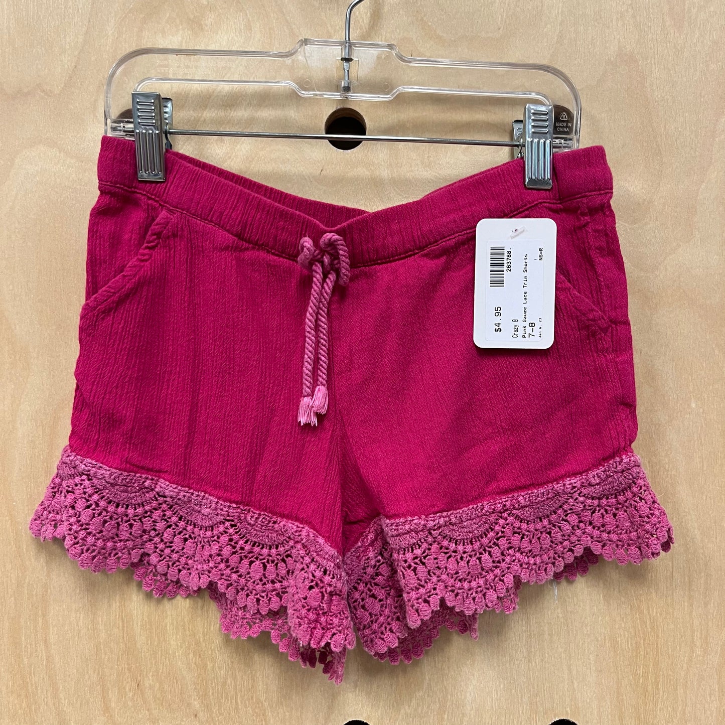 Pink Gauze Lace Trim Shorts