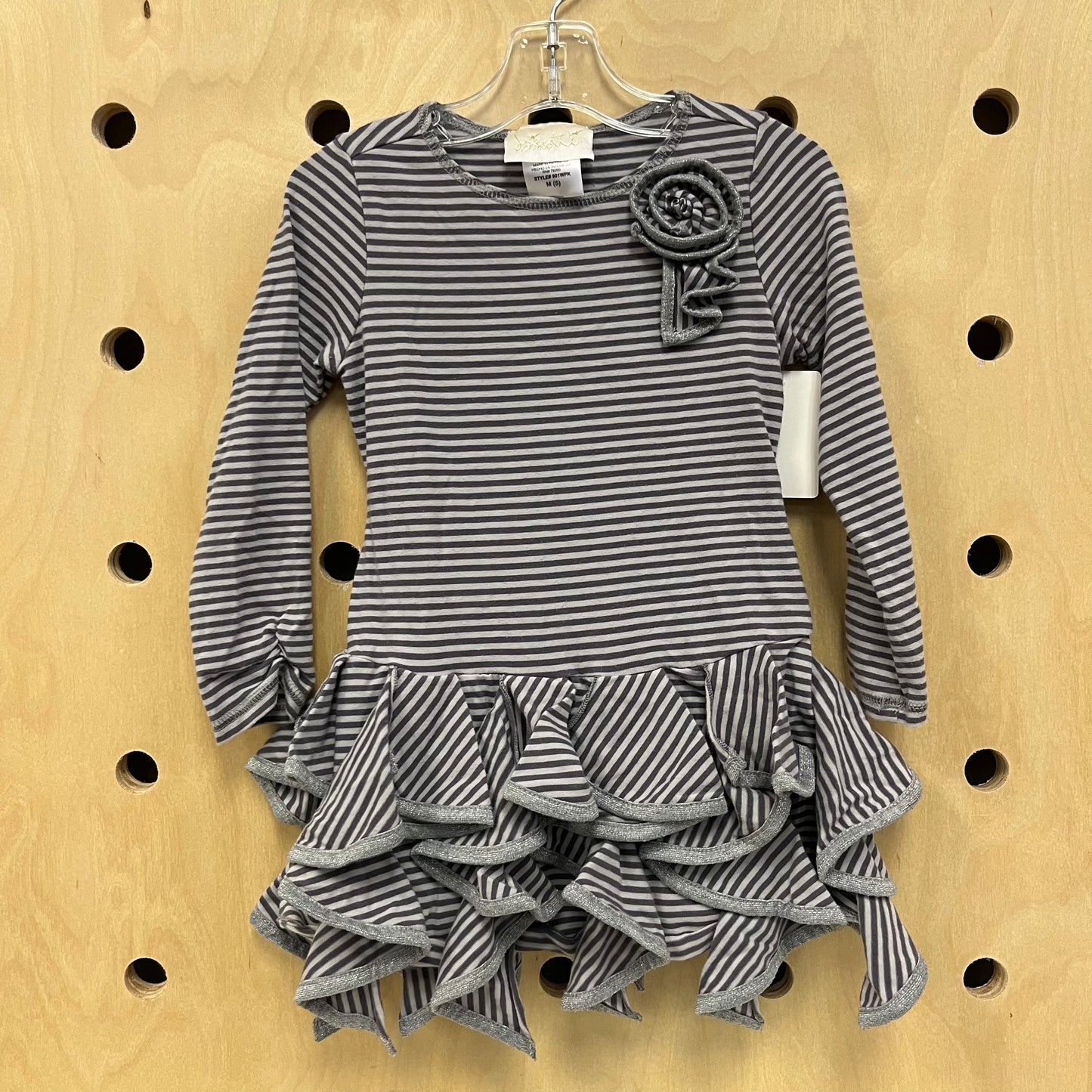 Grey Striped Ruffle Dress