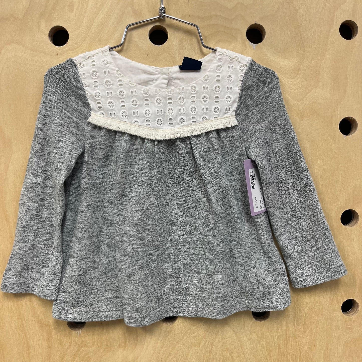 Grey + White Eyelet Top