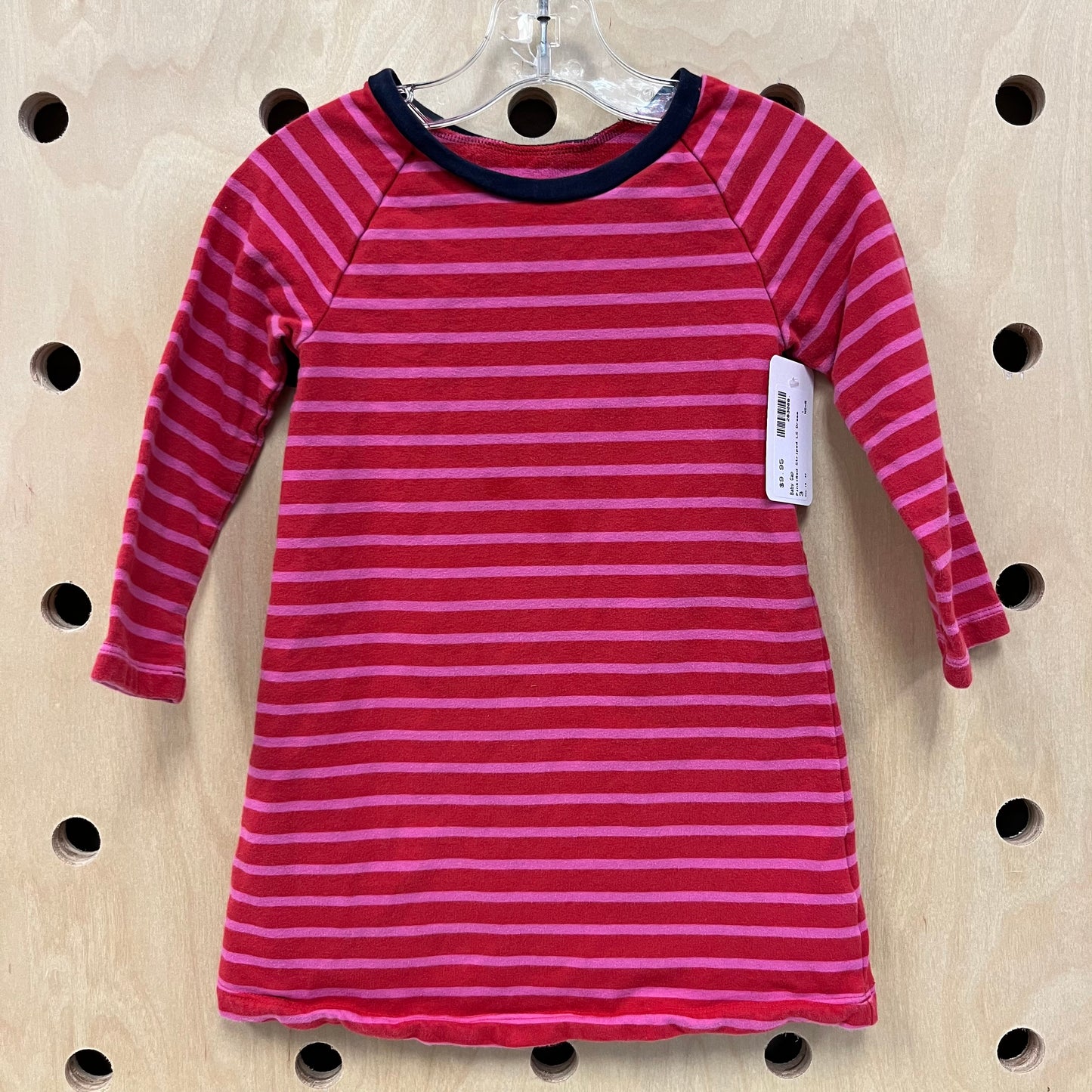 Pink+Red Striped LS Dress