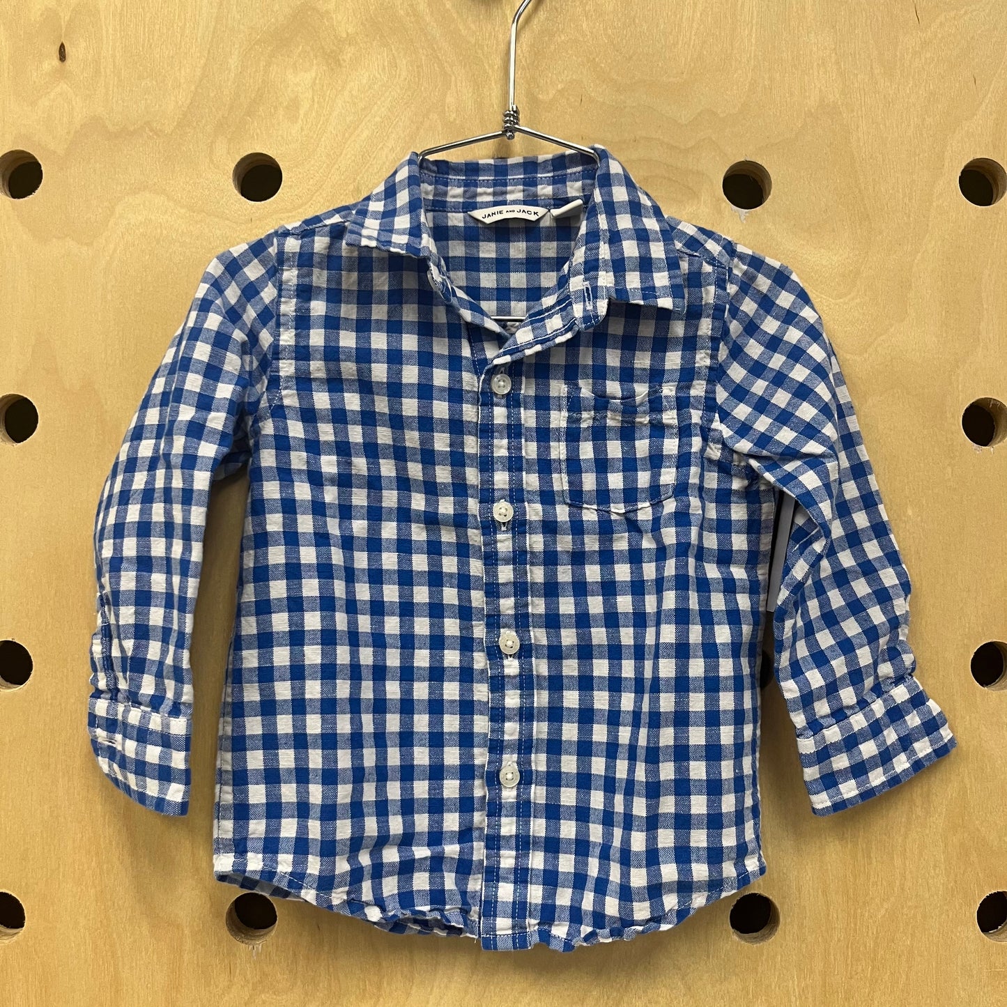 Blue Gingham Linen Blend Button Up