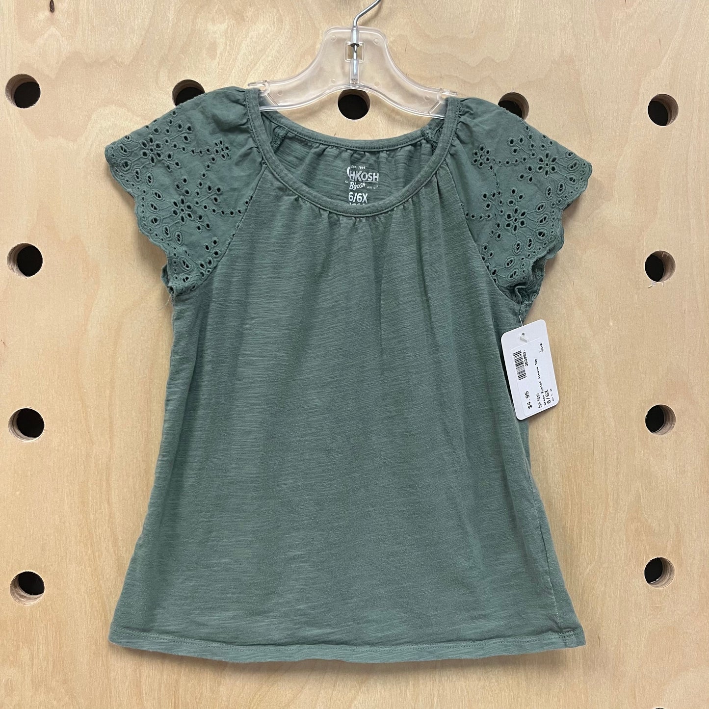 Green Eyelet Sleeve Top