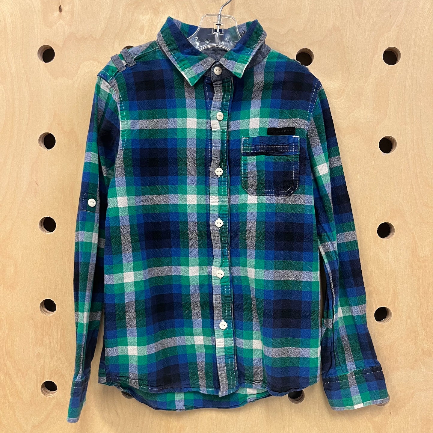 Blue & Green Plaid Button Up