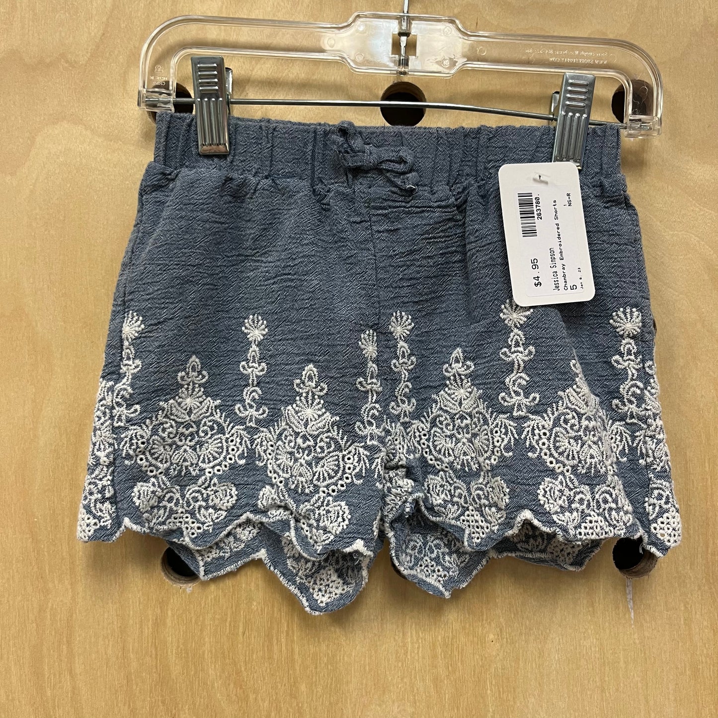 Chambray Embroidered Shorts