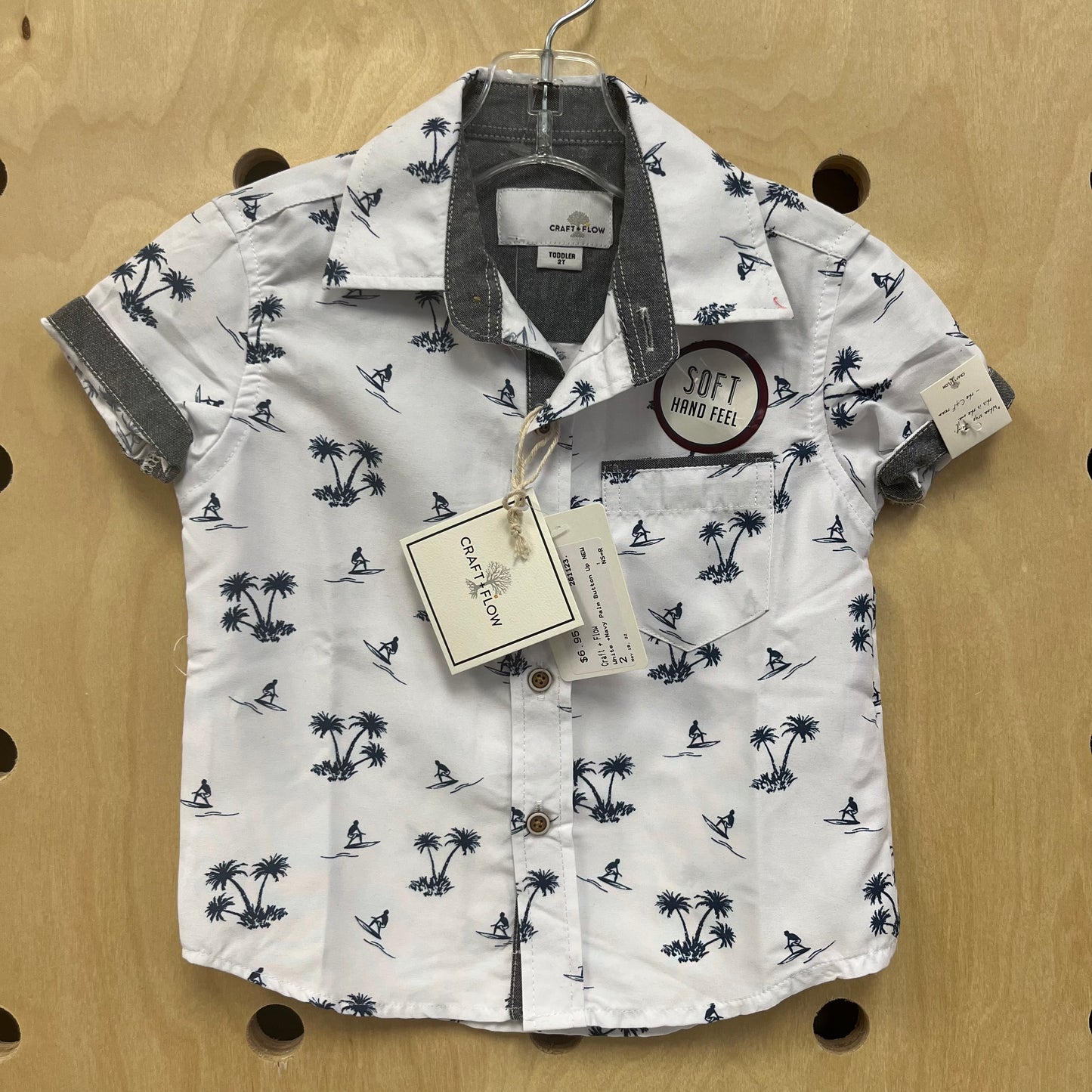 White+Navy Palm Button Up NEW