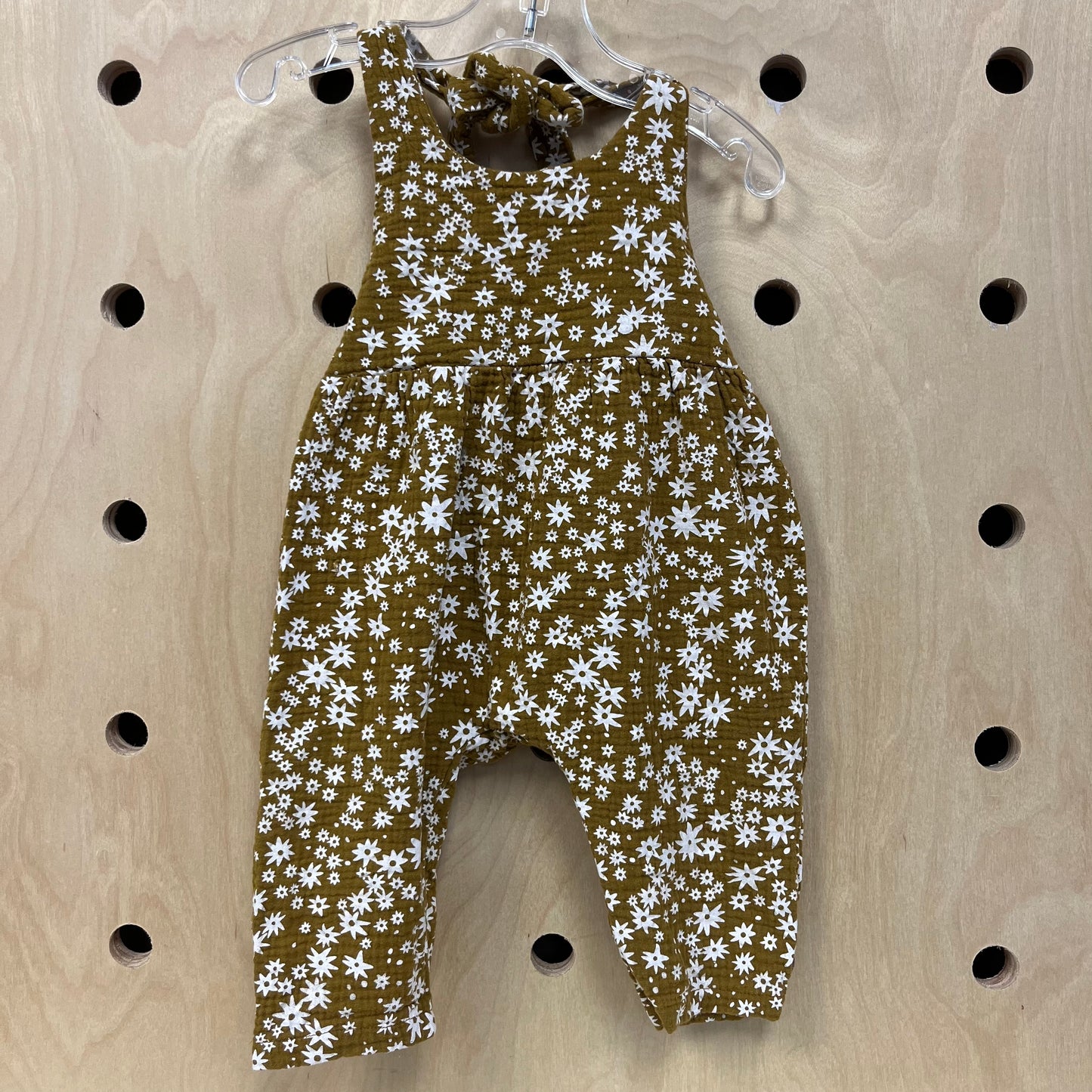 Mustard Floral Gauze Halter Romper