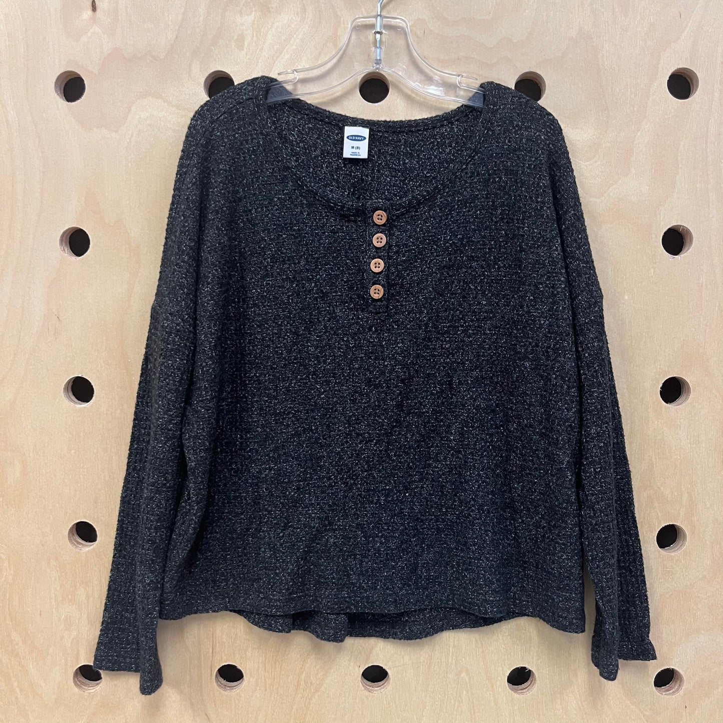 Charcoal Waffle Knit Henley LS