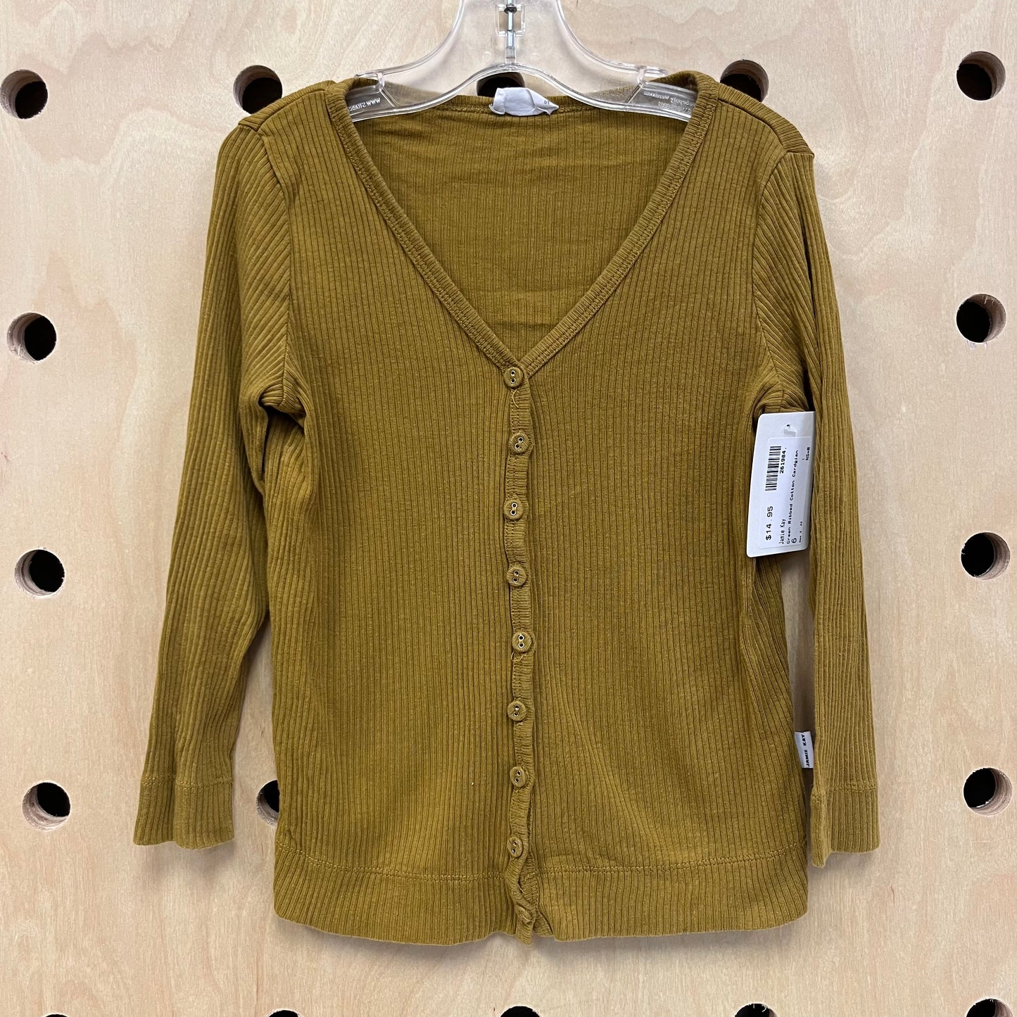 Green Ribbed Button Top