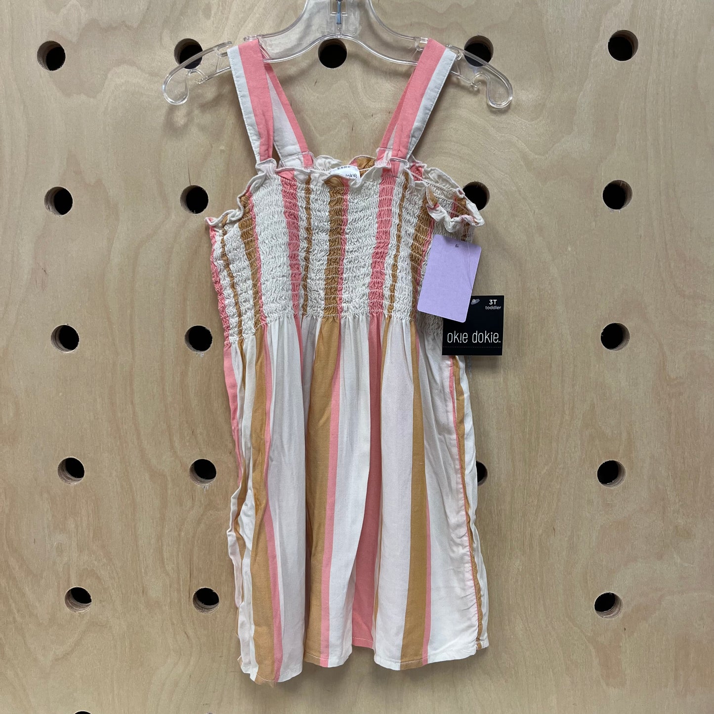 Brown + Coral Striped Dress NEW