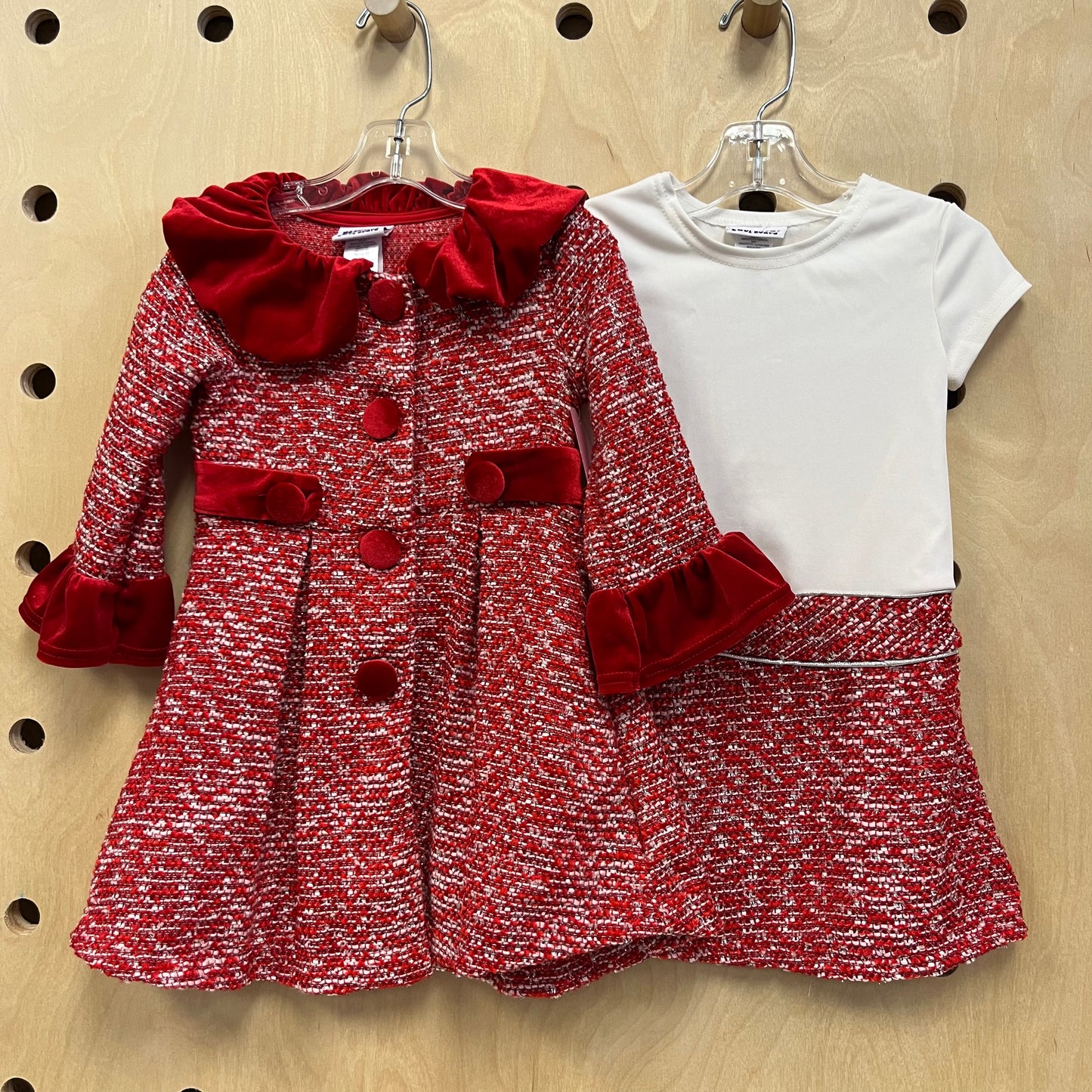 Red Shimmer Dress + Coat