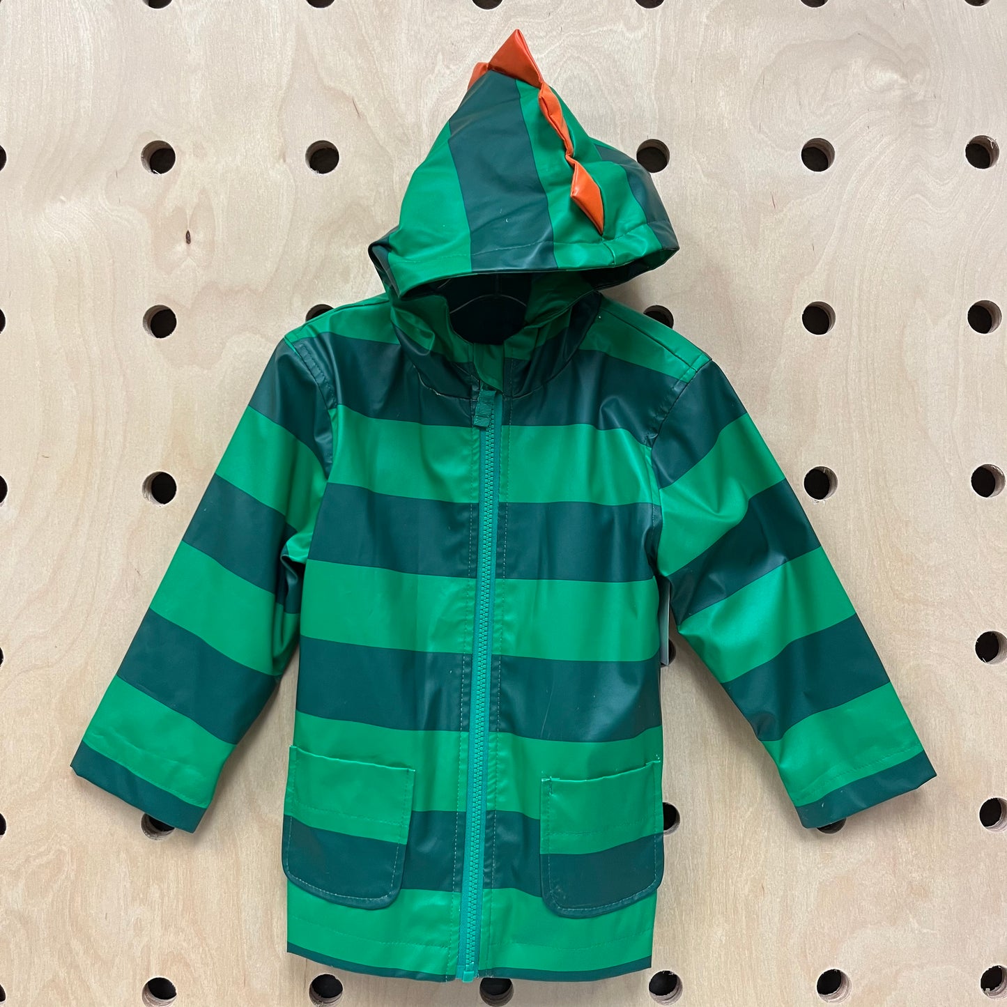 Green Striped Dino Rain Coat