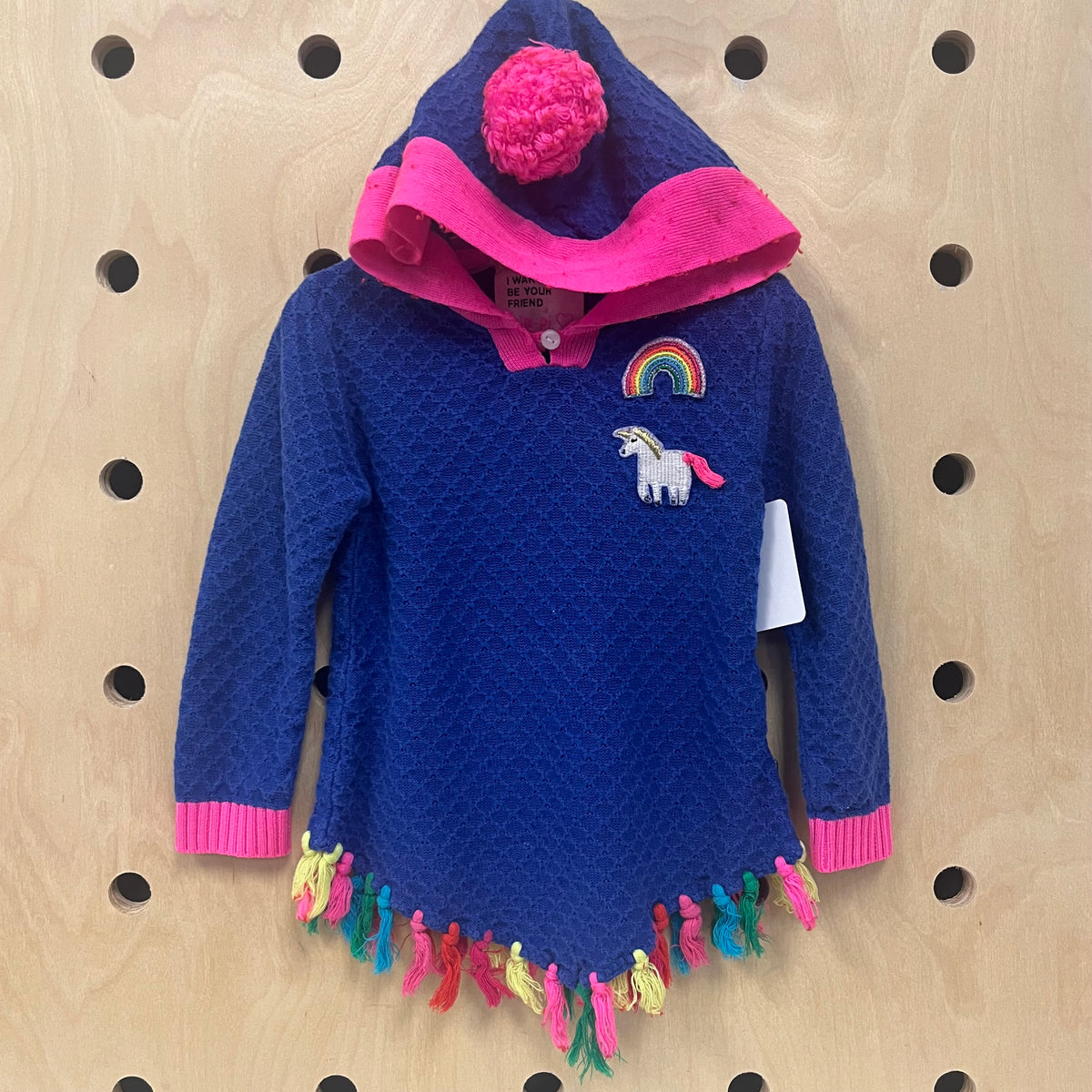 Blue Knit Unicorn Tassle Hoodie