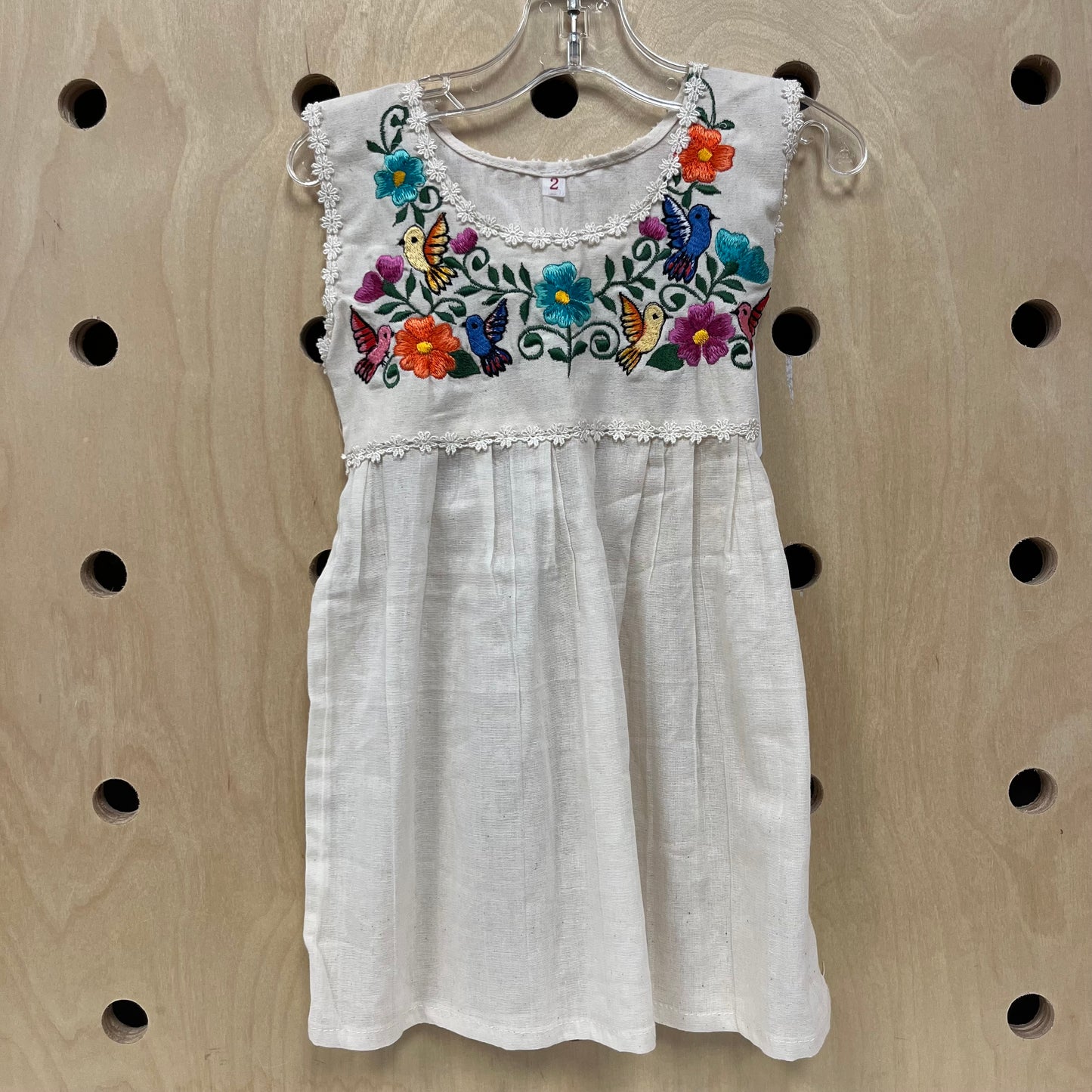 Cream Embroidered Floral Bird Dress