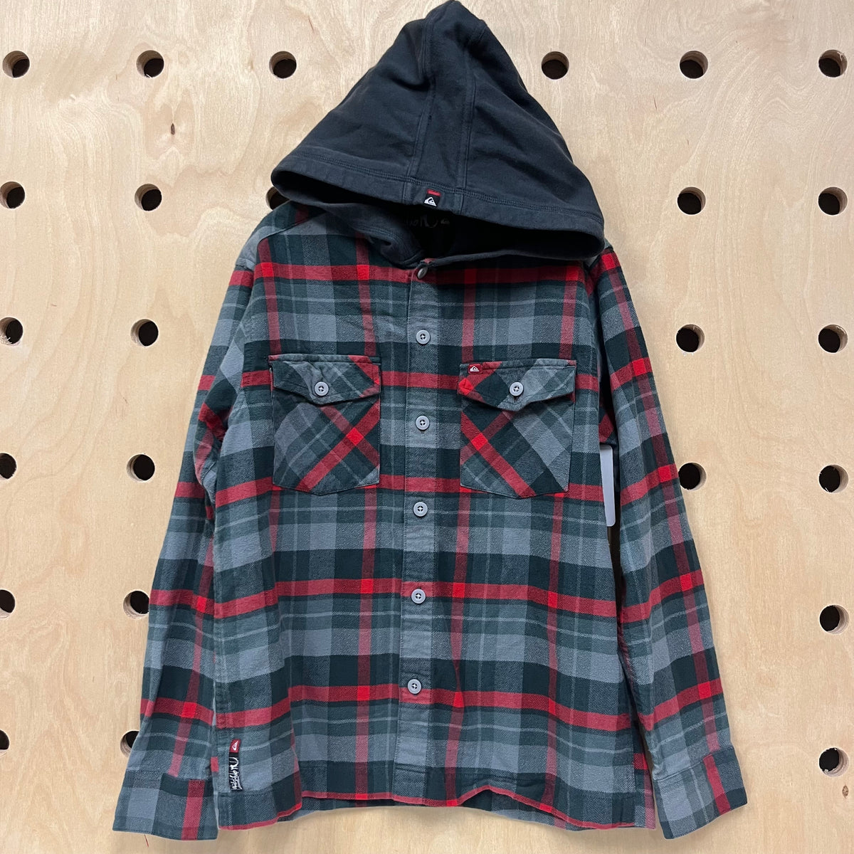 Grey & Red Plaid Flannel Hoodie
