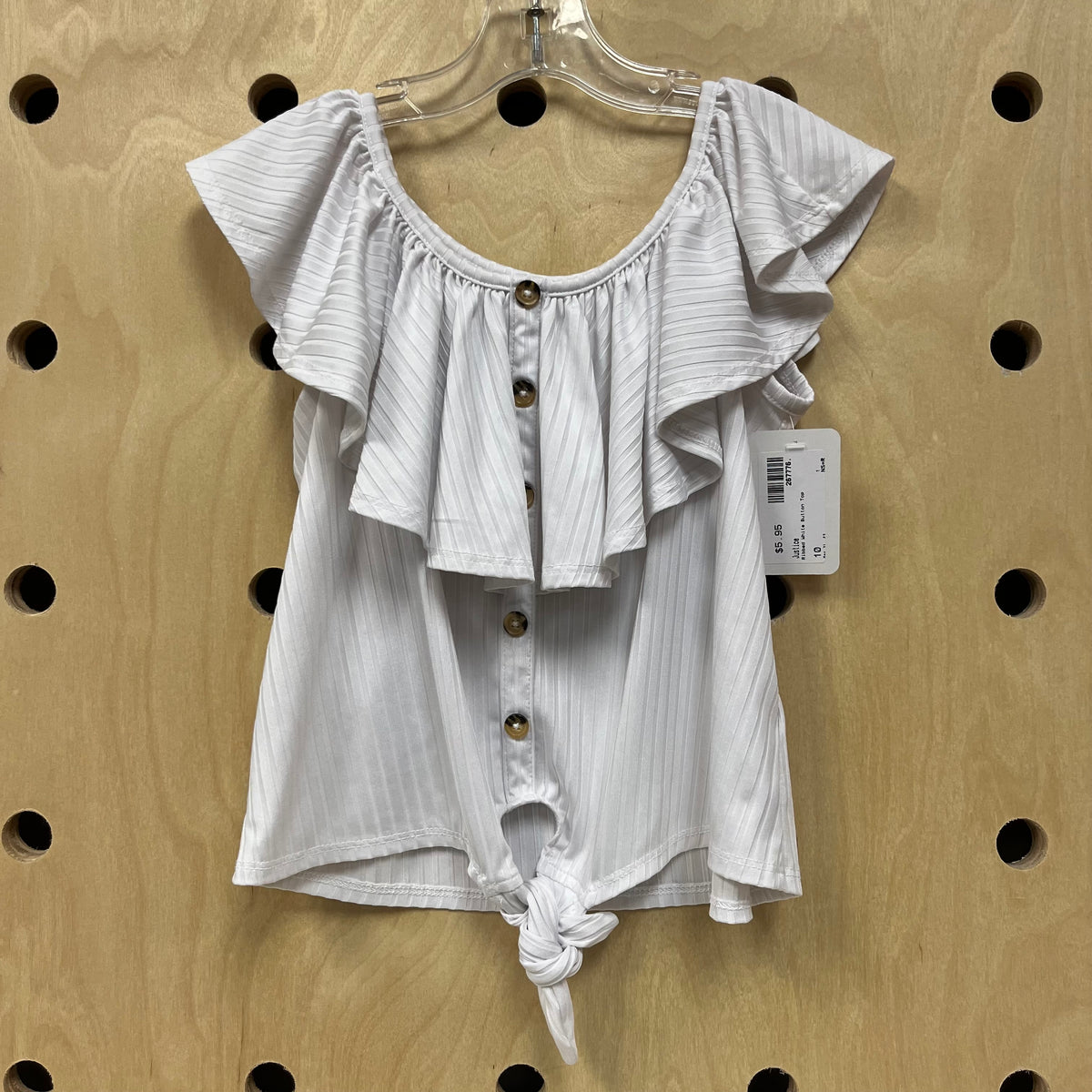 Ribbed White Button Top