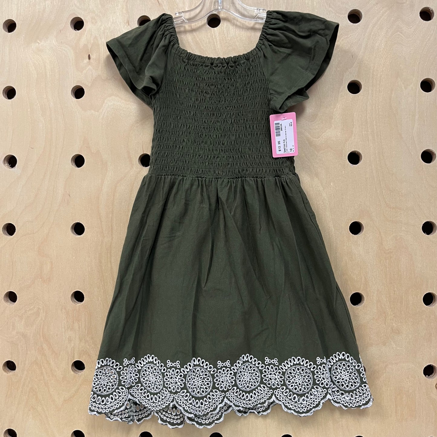 Green Smocked Embroidered Dress