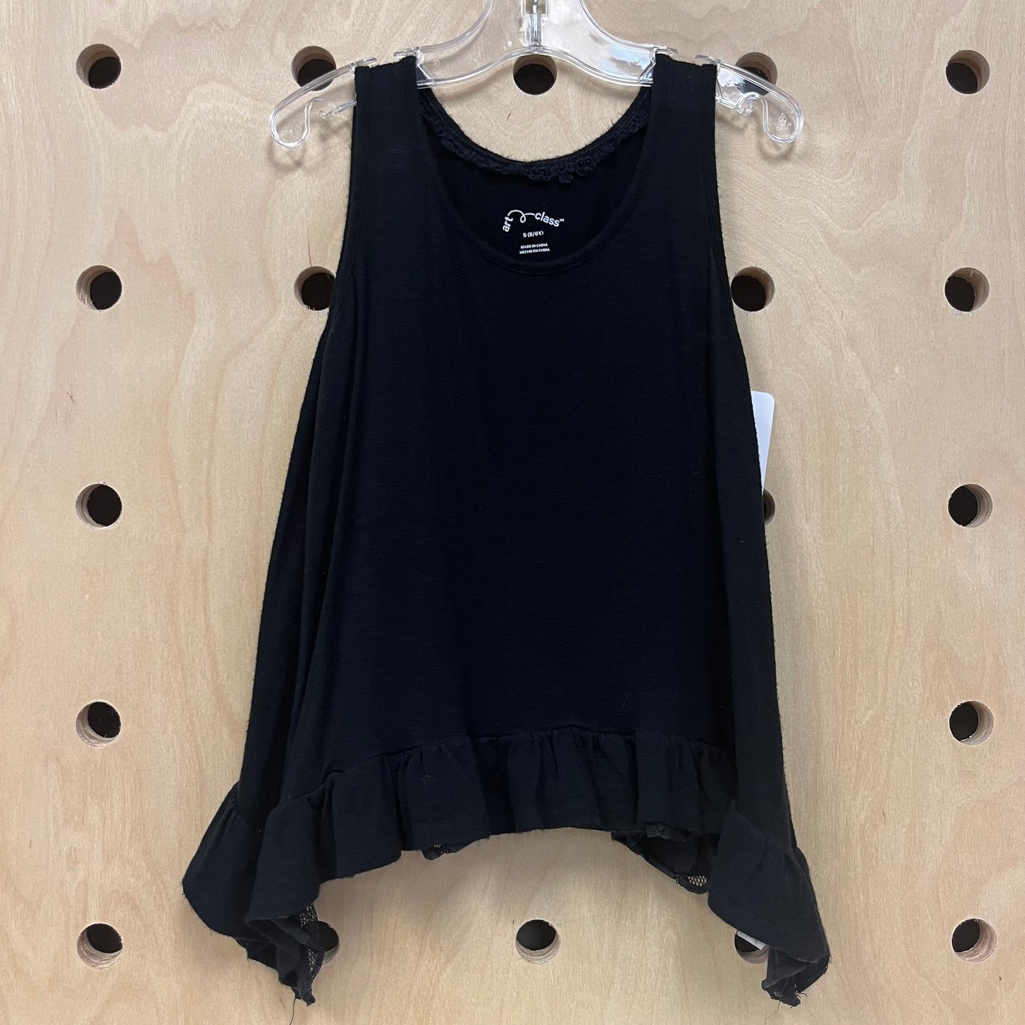 Black Ruffle Lace Trim Flowy Tank