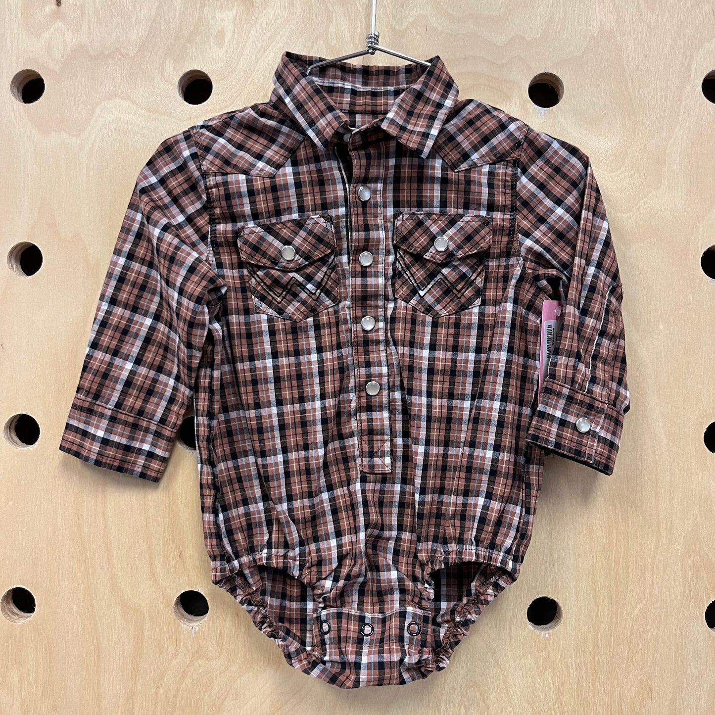 Brown Plaid Snap Western Romper