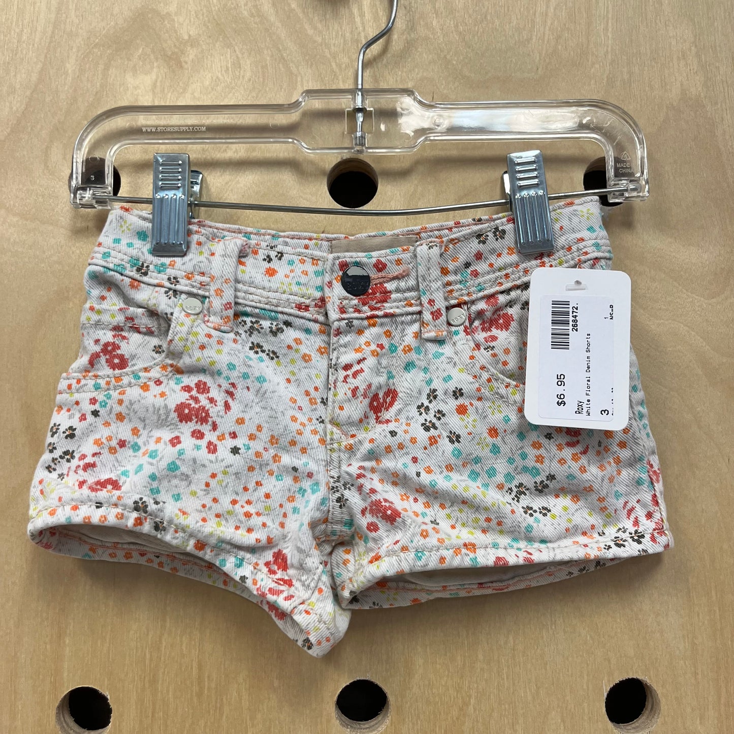 White Floral Denim Shorts