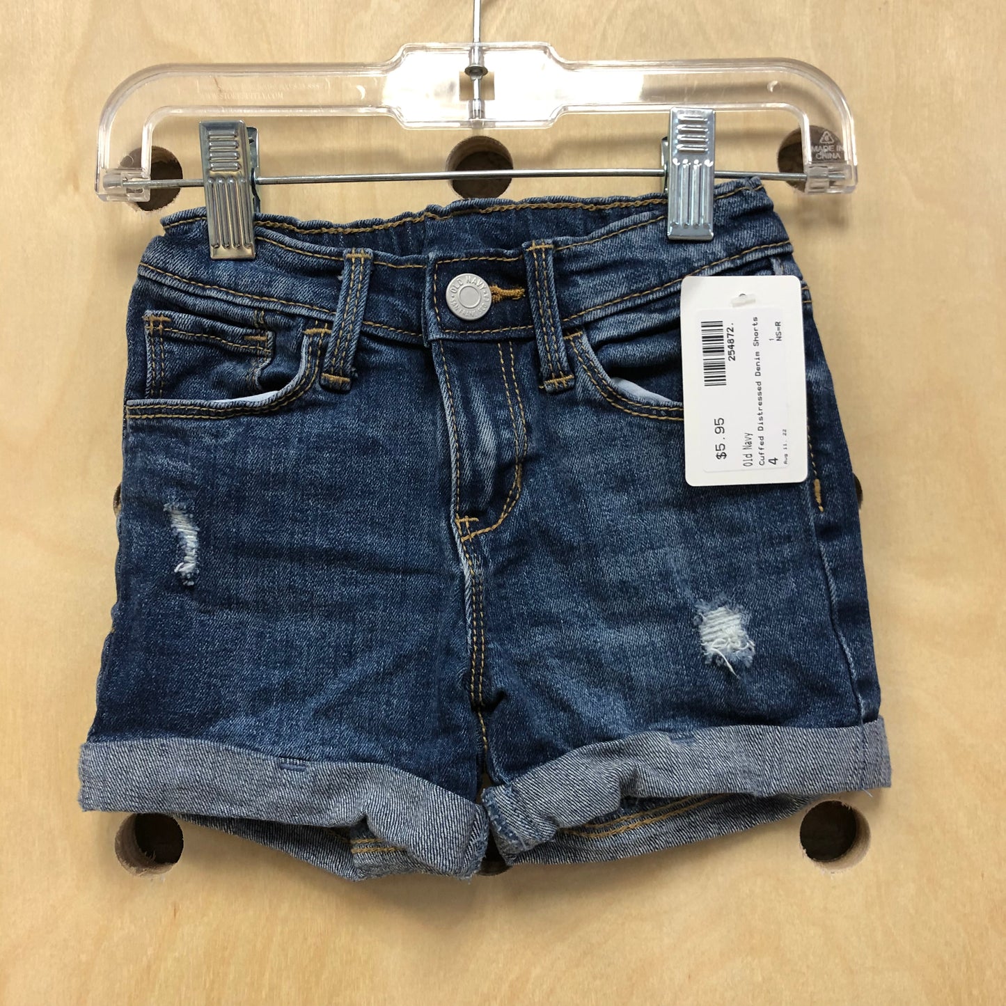 Cuffed Distressed Denim Shorts