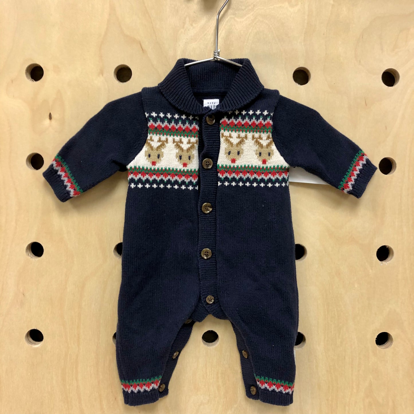 Blue Knit Rudolph Romper