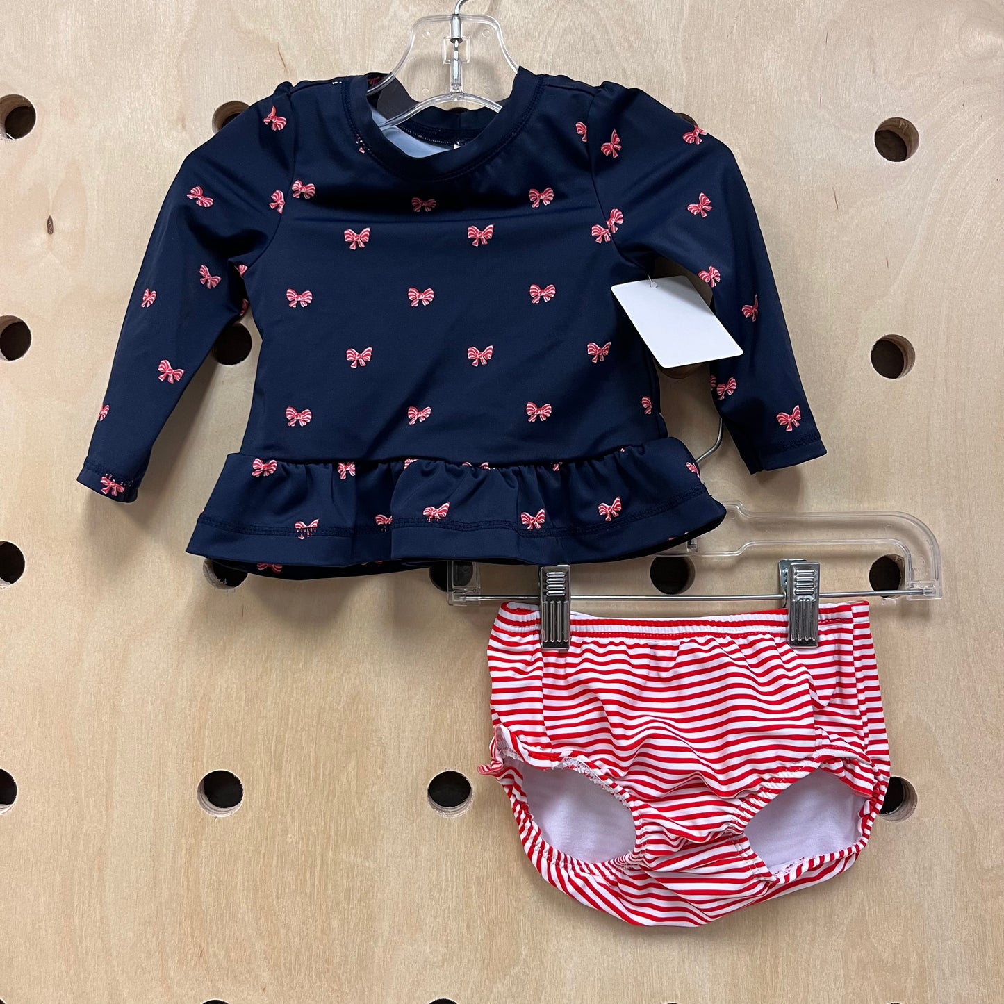 Navy + Red Bows 2pc Swim Set