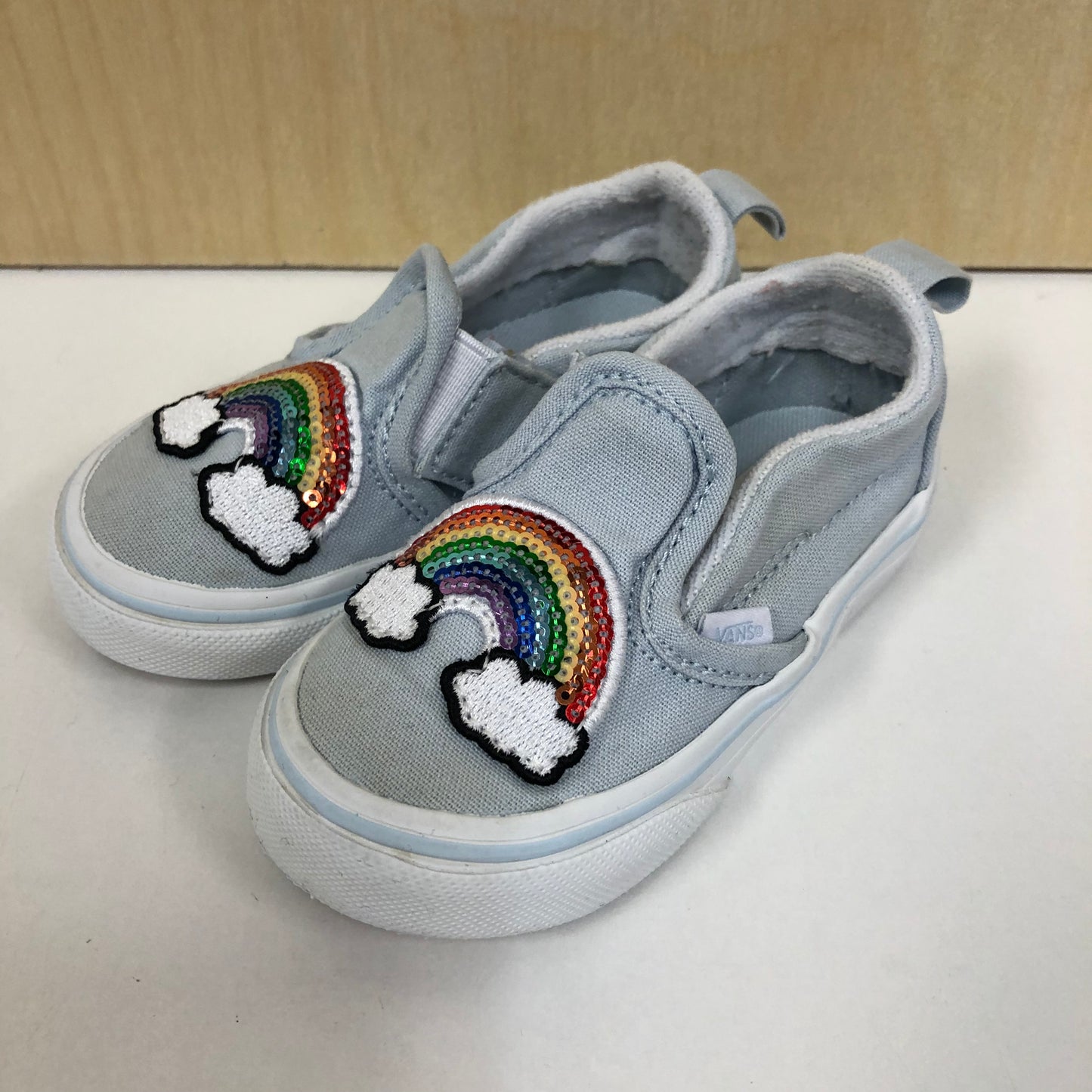 Blue Rainbow Sequins Slip Ons