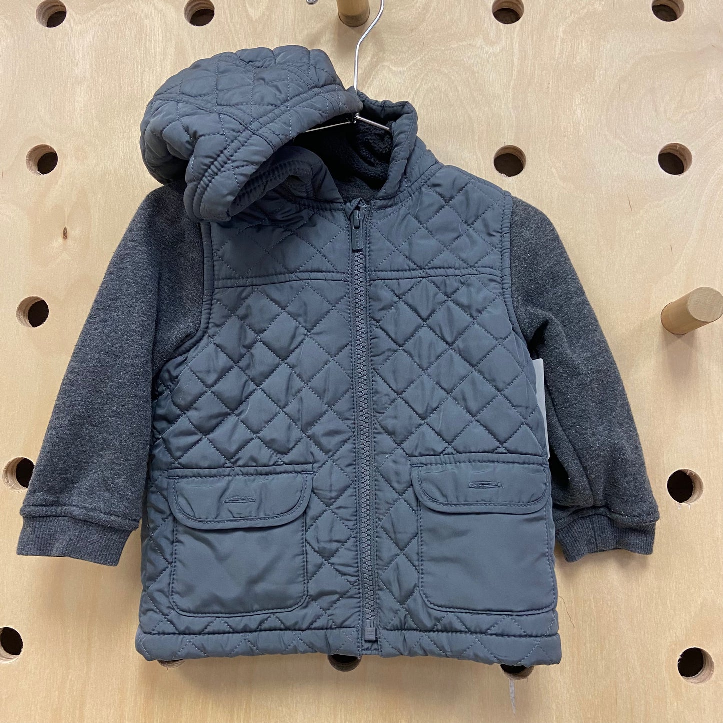 Grey Fleece Lined Hooded Zip U