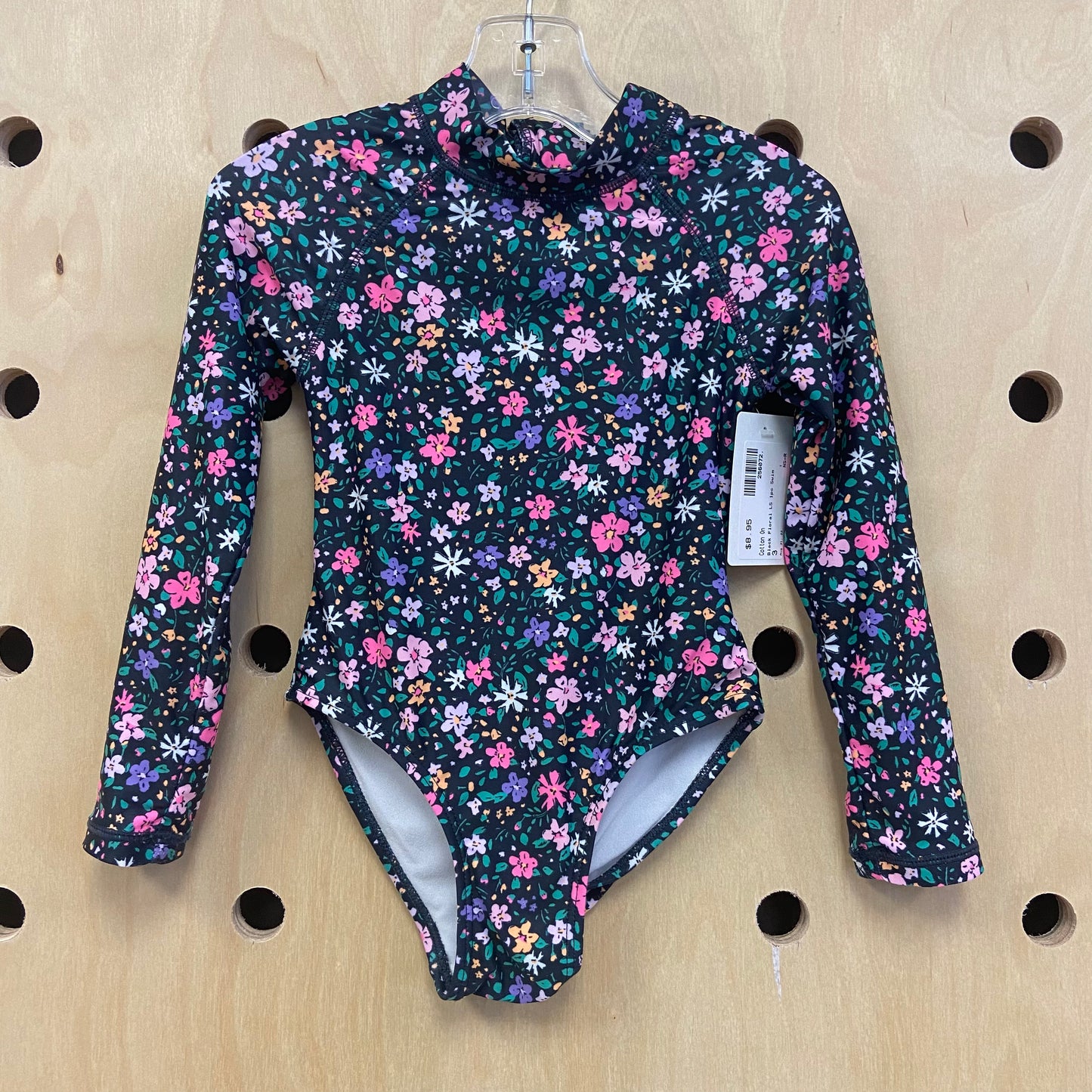 Black Floral LS 1pc Swim
