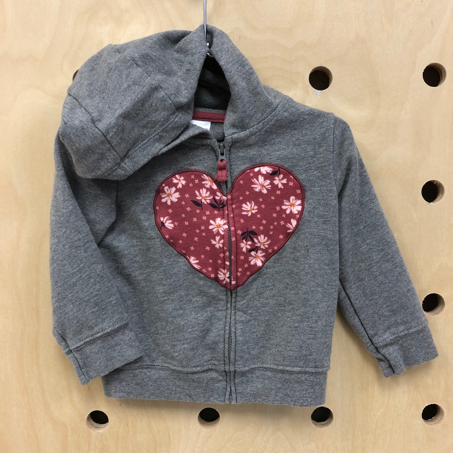 Grey +Pink Heart Zip Hoodie