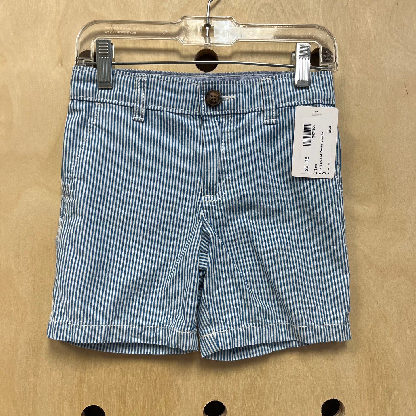 Blue Striped Denim Shorts