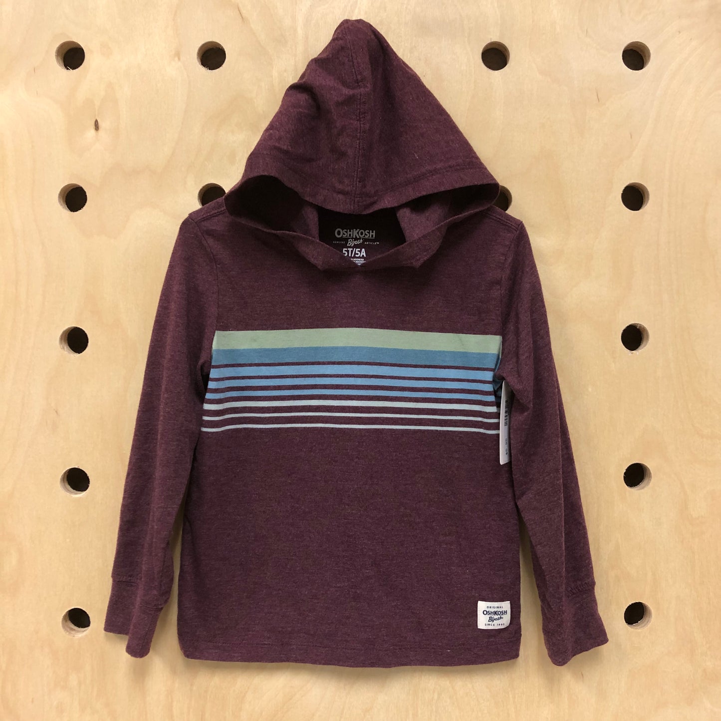 Maroon Striped Hooded LS Top