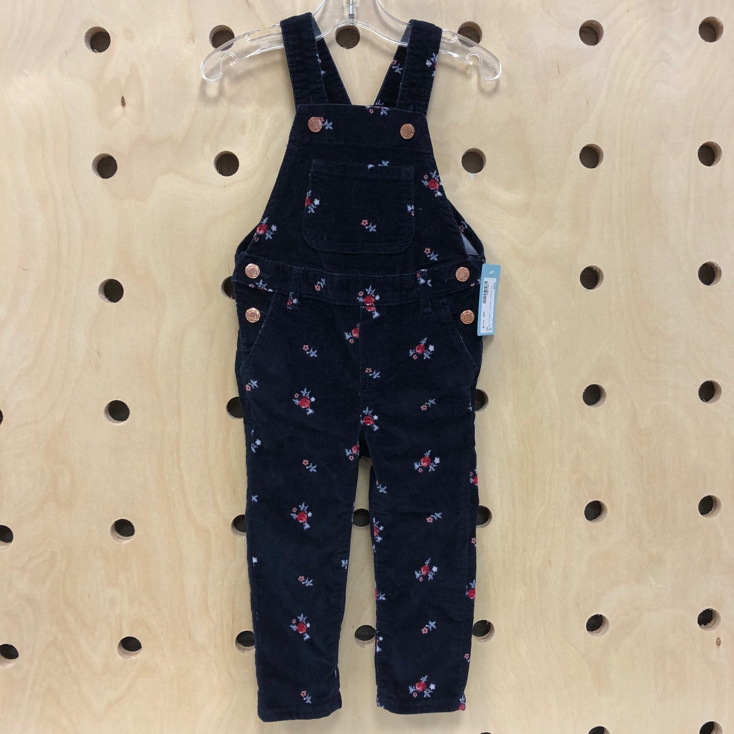 Blue Velour Floral Overalls