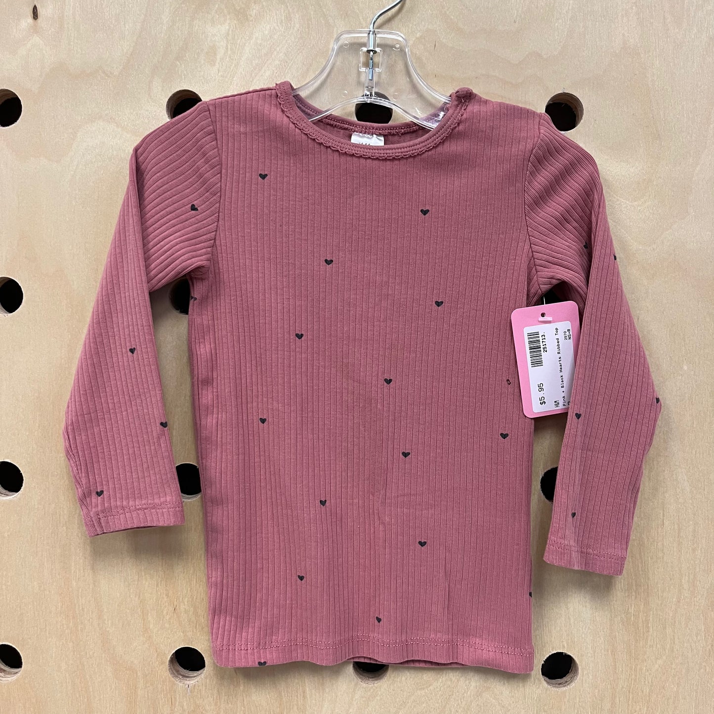 Pink + Black Hearts Ribbed Top